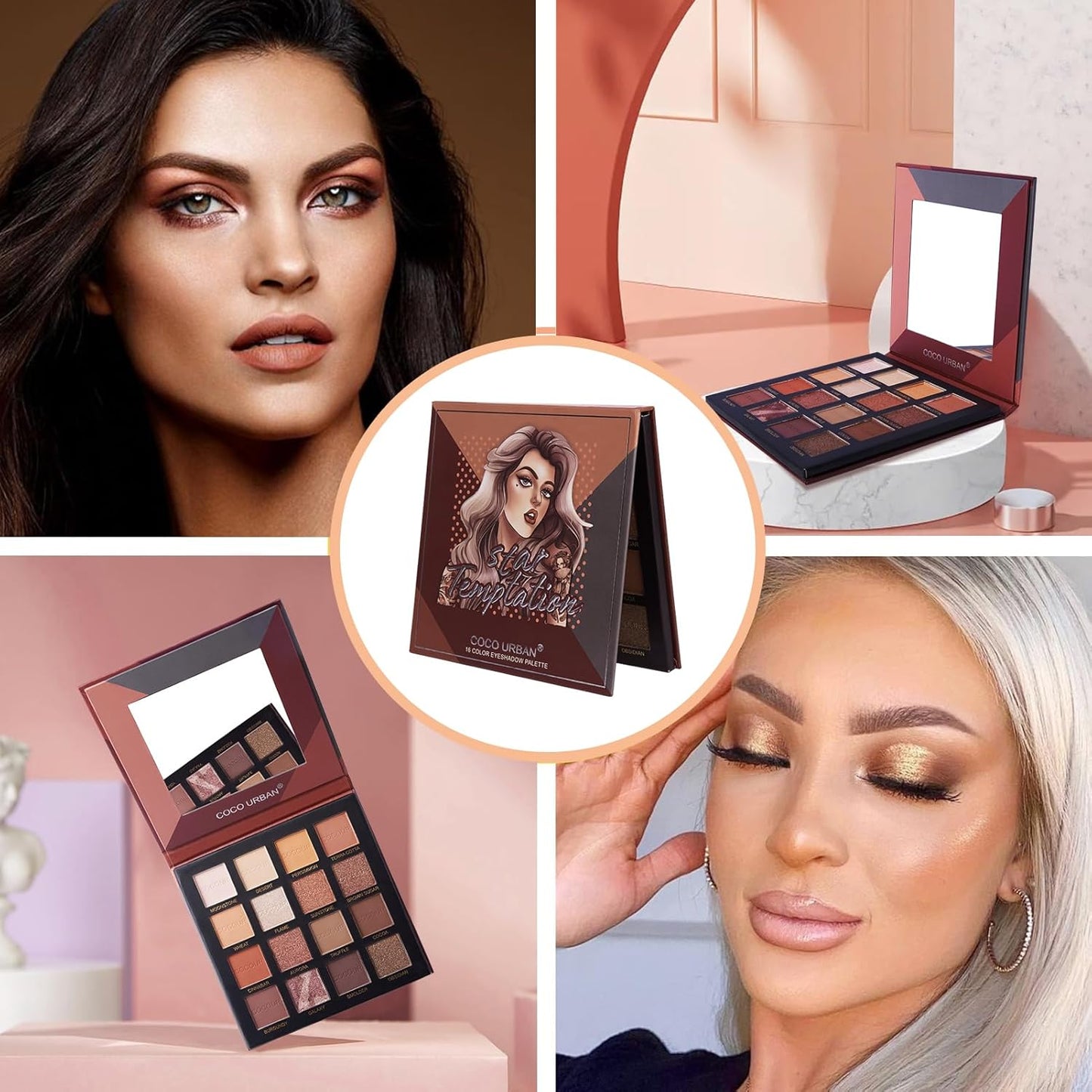 Rechoo 16 Colors Eyeshadow Make-up Palette Neked, Nude Brown Color Matte Shimmer Eye Shadow, High-Pigmented Eyeshadow Neutral, Long-lasting Powder Eyeshadow Palette for Daily and Smokey Make-up