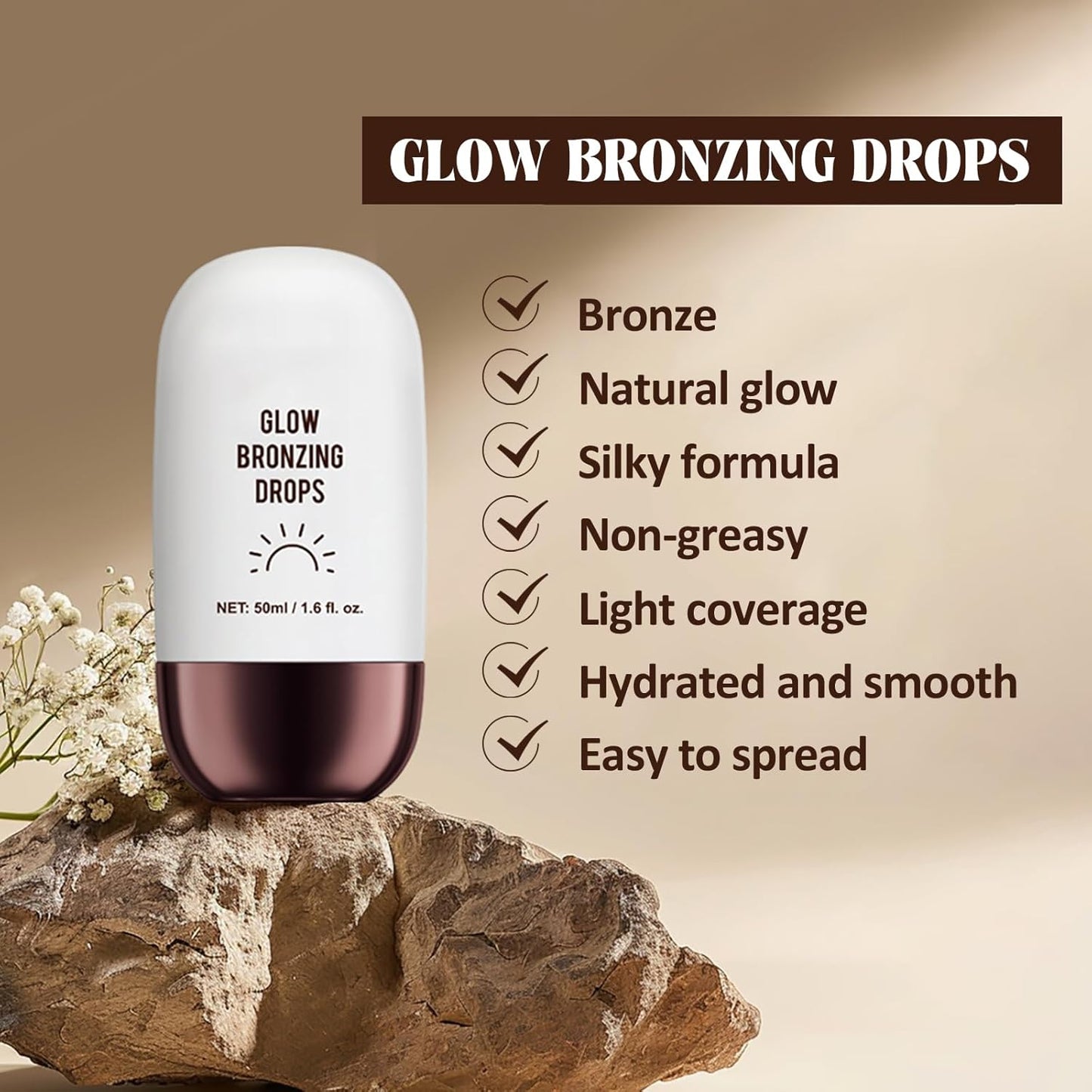 Instant Bronzing Drops, Face and Body Bronzer, Cream Liquid Bronzer Drops for Instant Tan, Bronze Drops, Blendable Lightweight Texture Bronzing Drops for Face - 04