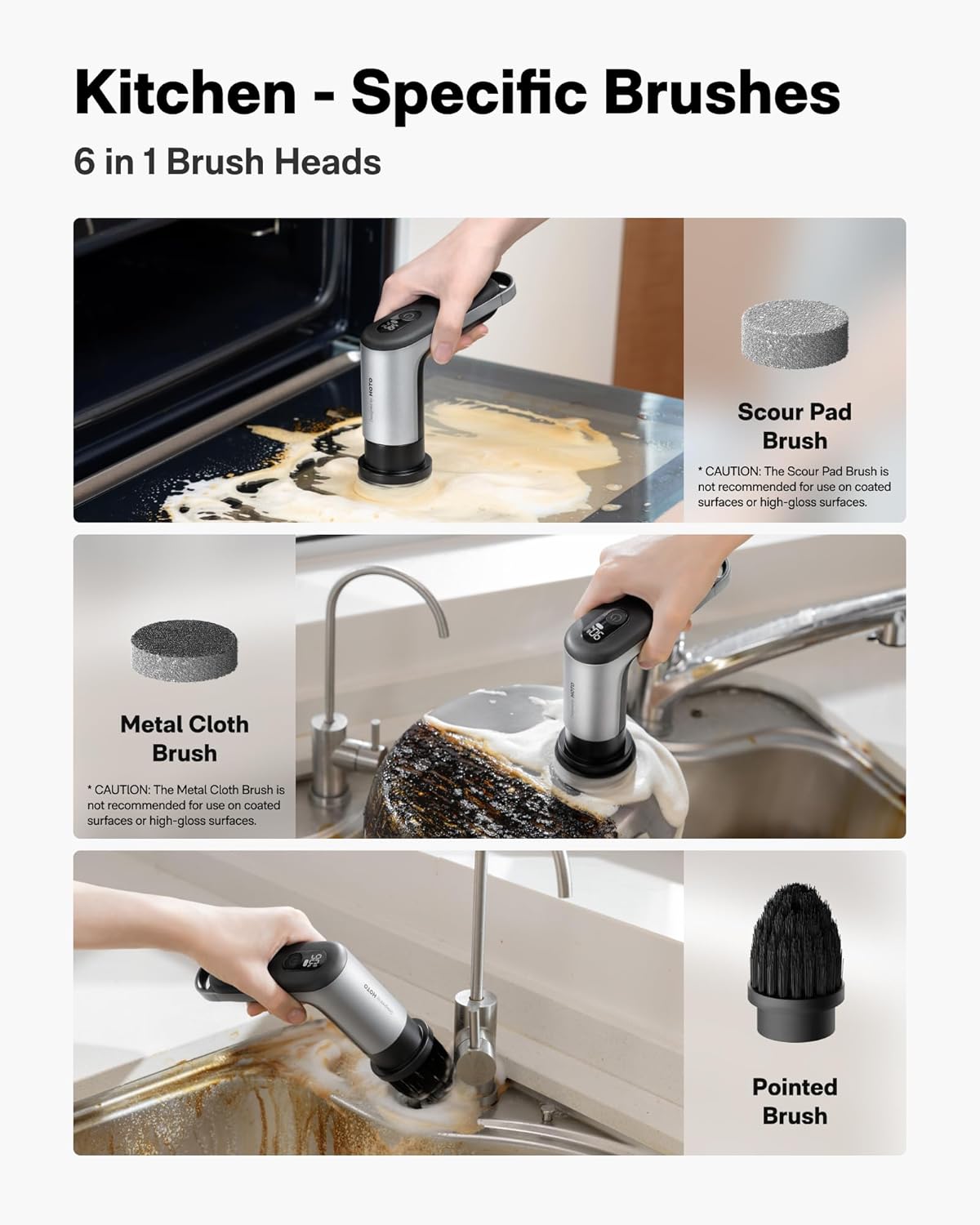 HOTO Grip™ Cordless Electric Spin Scrubber, IPX7 Waterproof, Lightweight at 0.65 lb with 6 Brush Heads, Powerful Cleaning Scrubber, for Bathroom, Kitchen, Tile, Shower