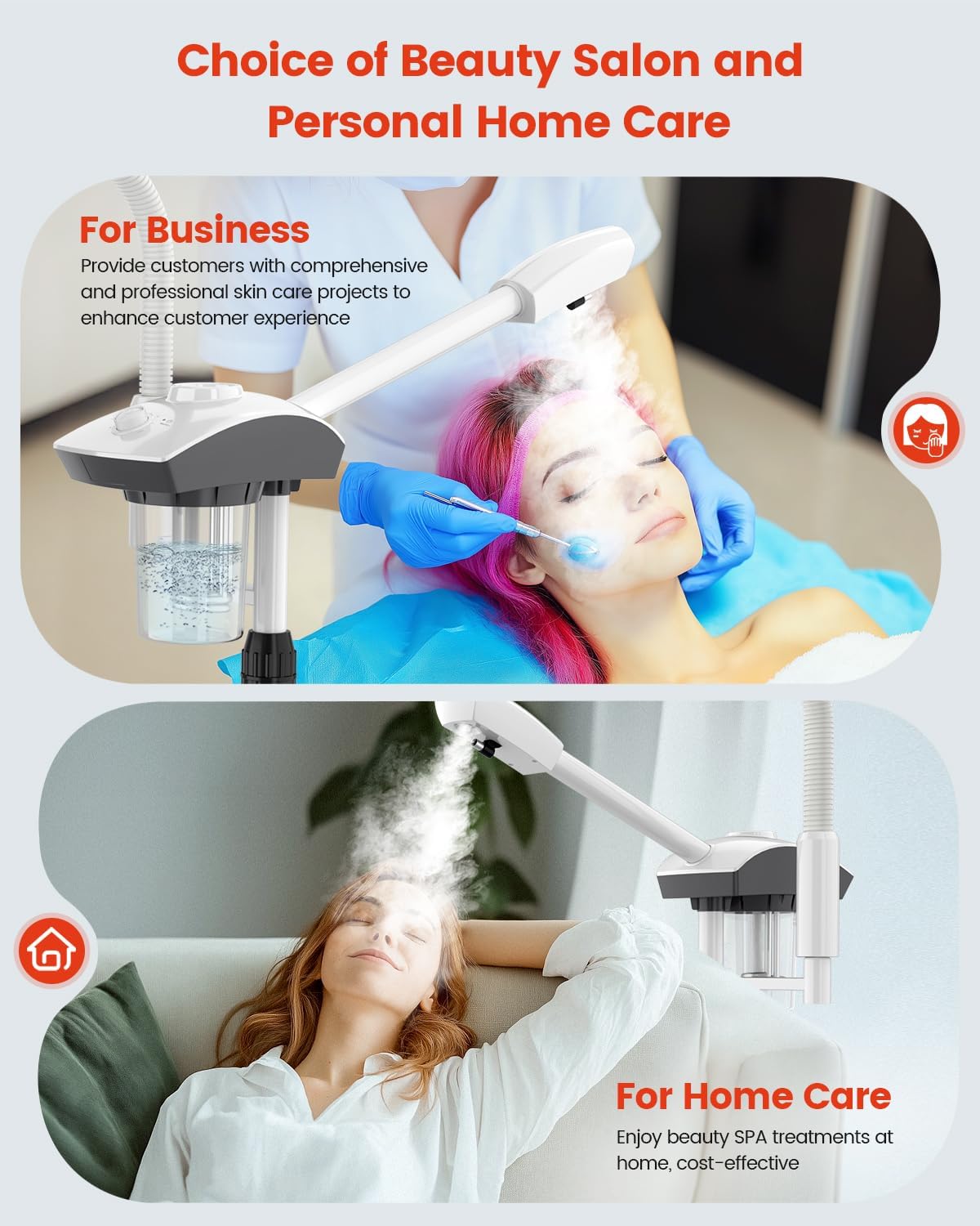 Kingsteam 2-in-1 Salon Grade Professional Facial Steamer with 5X Magnifying Lamp,Esthetician Steamer for Women,Hot Mist Face Steame: 2 Adjustable Steam Levels, 60 Min Timer & 3-Level LED Light, White