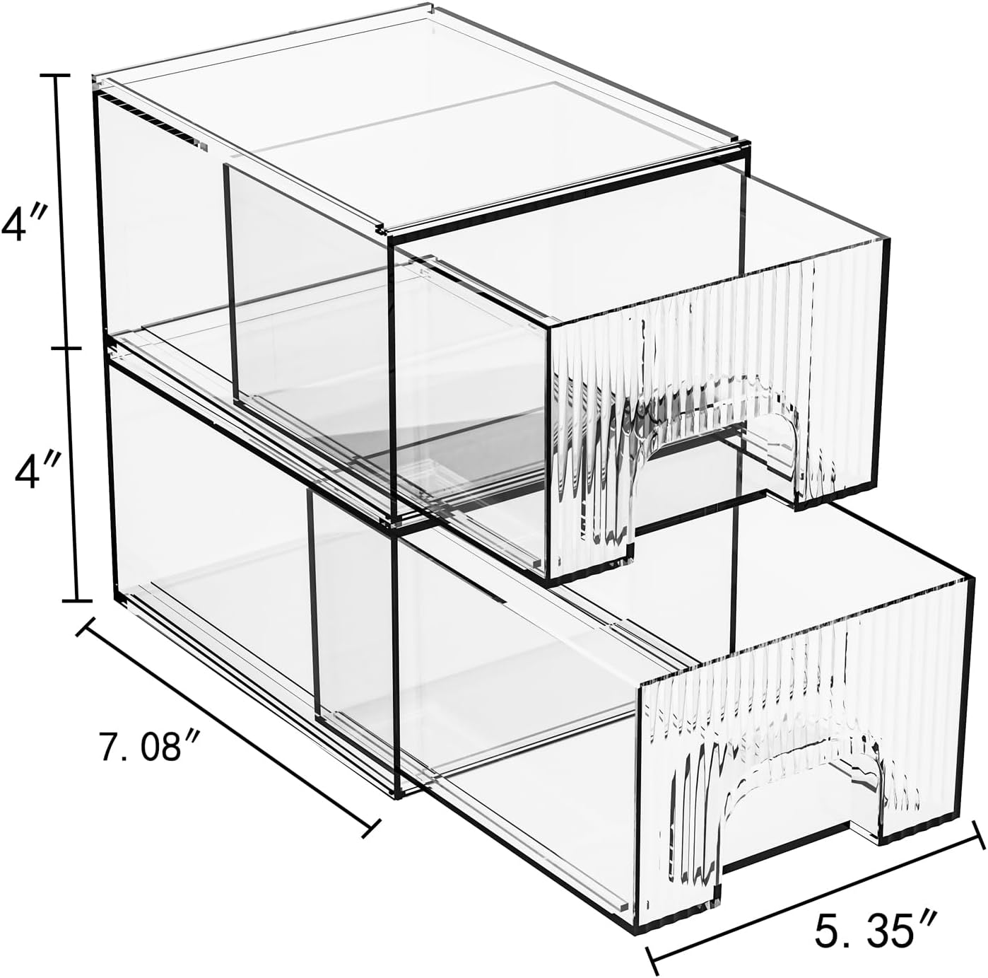 ZHIAI 2 Pack Clear Stackable Cosmetic Organizer, Acrylic Drawer, Plastic Organizer for Dresser, Vanity, Kitchen Cabinet, Pantry, Home Organization and Storage