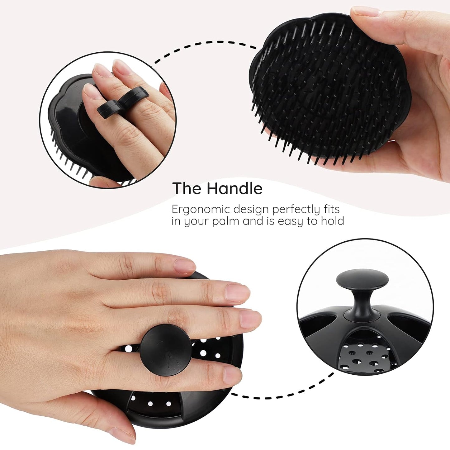 Segbeauty Scalp Massage Brushes, 4 Pcs Shampoo Brush Floriated Shower Comb Long Short Teeth Set, Head Massage Brush for Hair Growth Beard Tidying Pet Grooming Brushes Wet and Dry Scalp Care Black