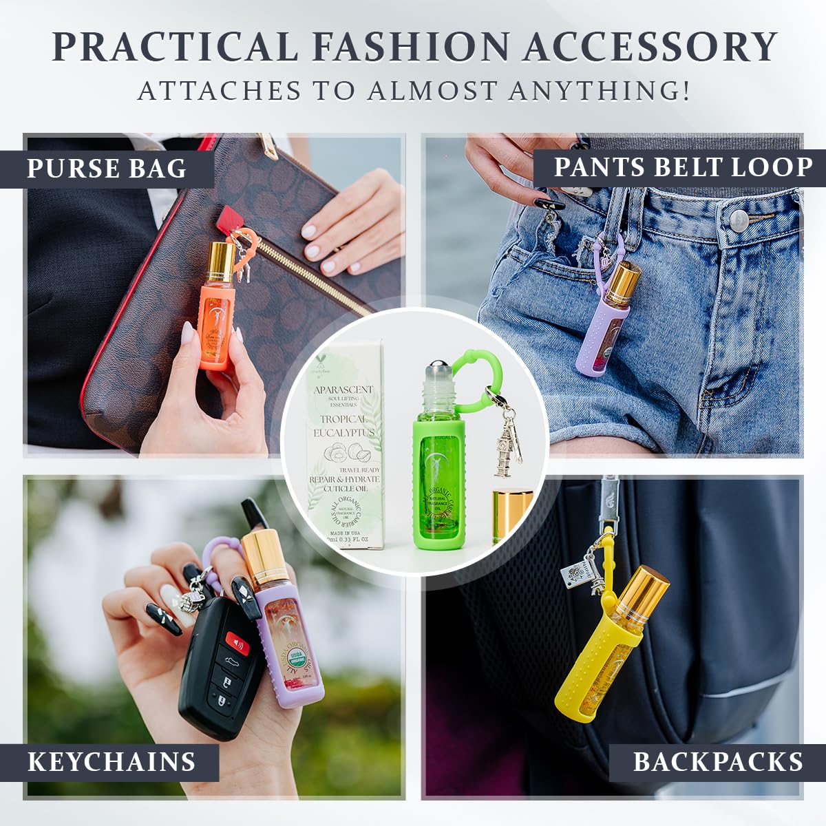 Tropical Eucalyptus Organic Nail Cuticle Oil Pen with Jojoba, Coconut MCT, and Rosehip for Nail Hydration, Growth & Strength, Travel Size Keychain(0.34 Fl Oz)