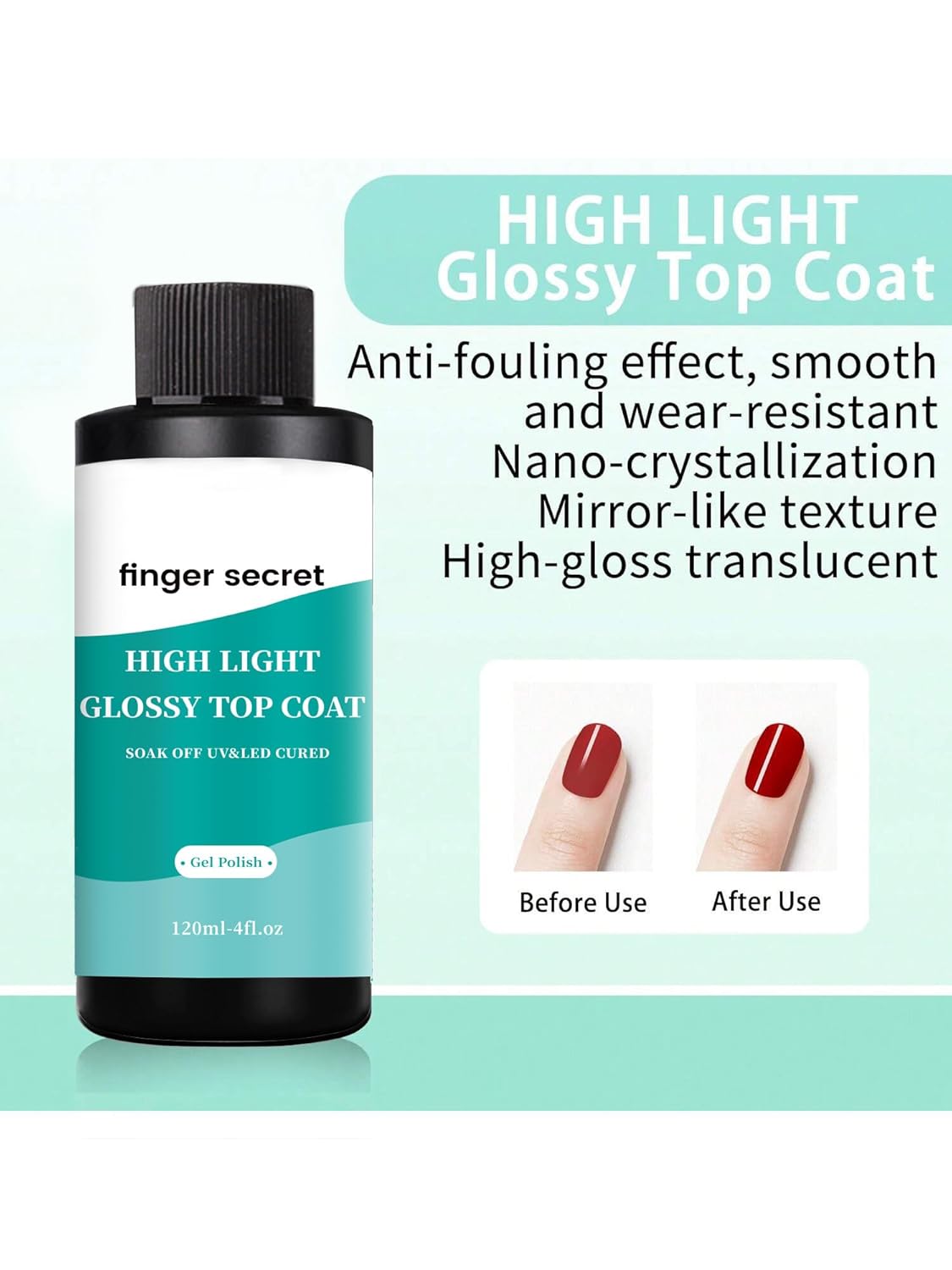 120ml/4fl.oz High Light Glossy Top Coat,Gel Top Coat, Gel Polish Nail Polish for Nail Art Manicure DIY