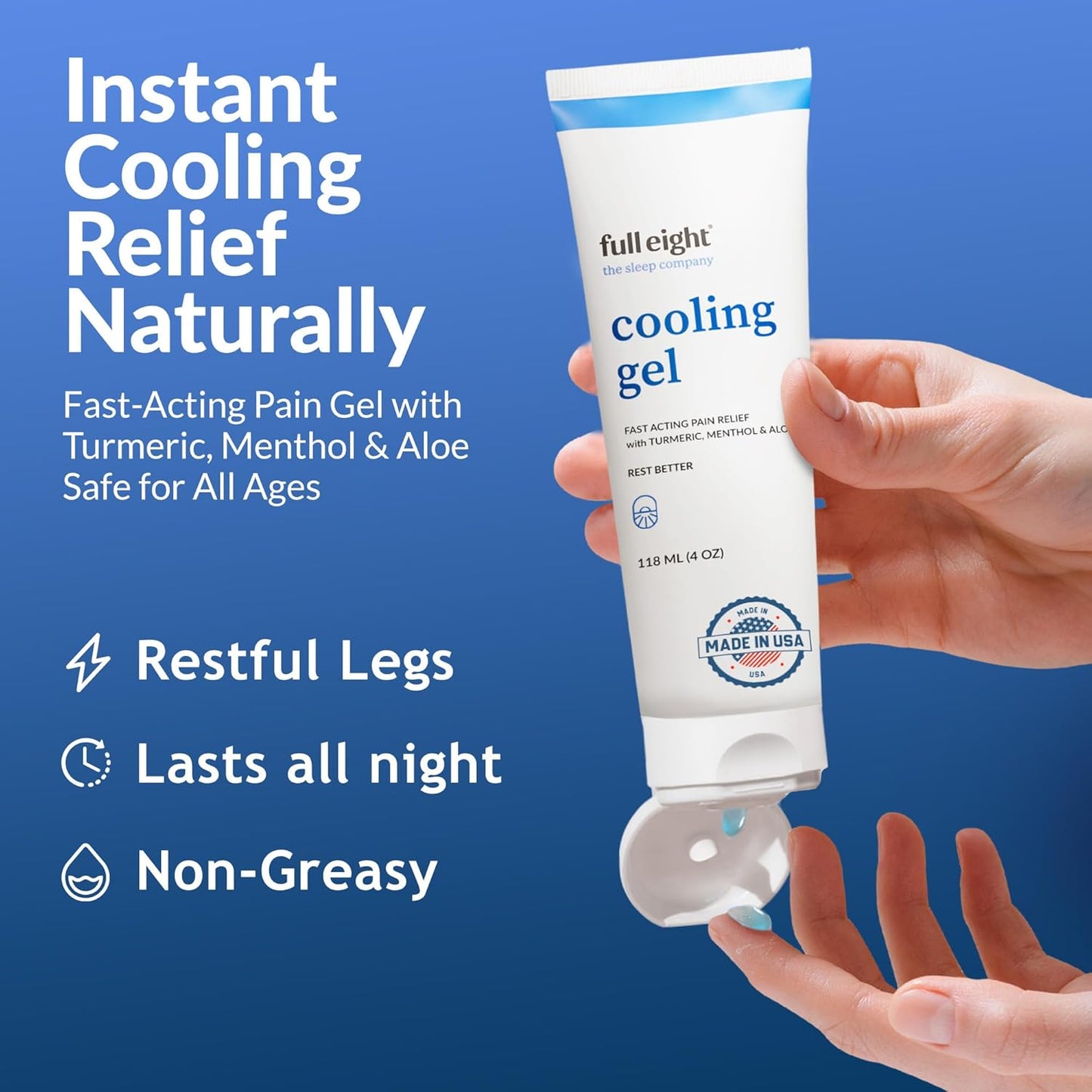 Cooling Gel - Fast-Acting Pain Relief Rub, Fast Absorbing Pain Gel, Safe for Kids & Pregnancy, Natural Topical Ache Relief Blend - Turmeric, Menthol, Aloe - Soothing Comfort, USA Made 4 oz