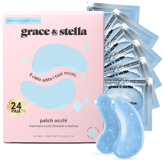 grace & stella Award Winning Under Eye Mask Reduce Dark Circles, Puffy Eyes, Undereye Bags, Wrinkles, Gel Under Eye Patches, Birthday Gifts for Women - Vegan Cruelty-Free Self Care (24 Pairs, Blue)