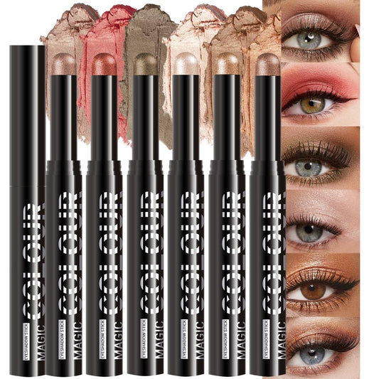 6Pcs Cream Eye Shadow Sticks Makeup for Women, Nuetral Nude Red Metallic Dark Kakhi Green Beige Brown Rosy Brown Shimmer Matte Eye Shadow Brightener Stick for Eyes, Waterproof Eyeshadow Pencil Set02