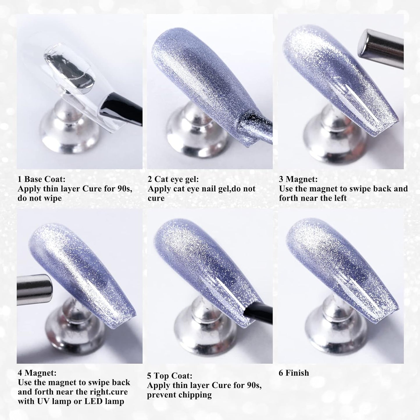 Imtiti Silver Cat Eye Gel Polish,0.5 fl.oz Holographic 9D Glitter Magnetic Soak Off UV LED Gel Nail Polish with Magnetic Stick for Nail Salon