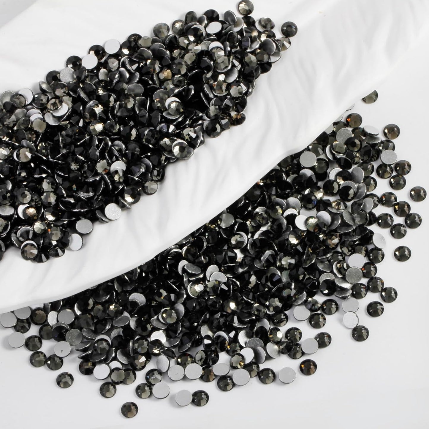 2000PCS SS12 Flatback Rhinestones | 12-Facet Diamond-Cut Glass Gems for Nail Art, Clothing, DIY Crafts |Glue-On Decoration Stones with Silver Backing(Black Diamond)