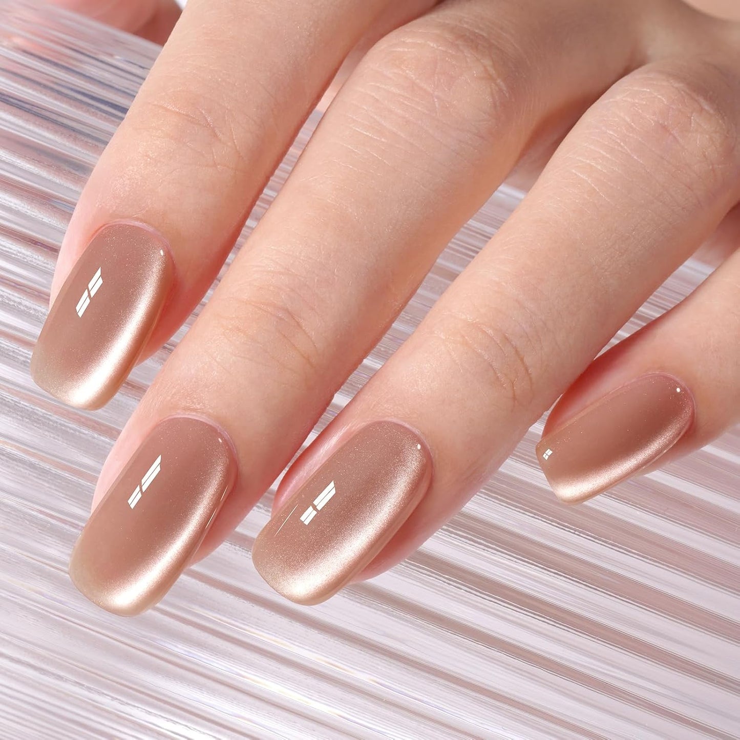 AILLSA Cat Eye Gel Nail Polish Nude Glitter Crystal Polish with Magnet, Jelly Glass Holographic Nail Polish Pearl Shimmer Reflective Translucent Color U V Gel Salon DIY at Home 0.5 OZ GF30