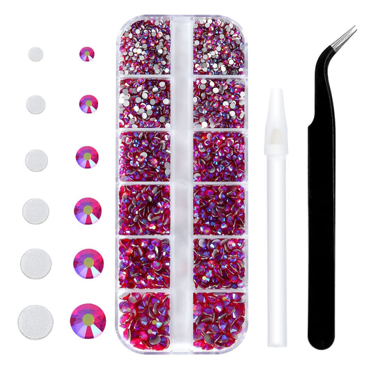4240Pcs lt.siam AB Flatback Rhinestones 6 Sizes Crystal Diamonds for Nail Art Crafts Clothes Shoes with Tweezers and Picking Pen