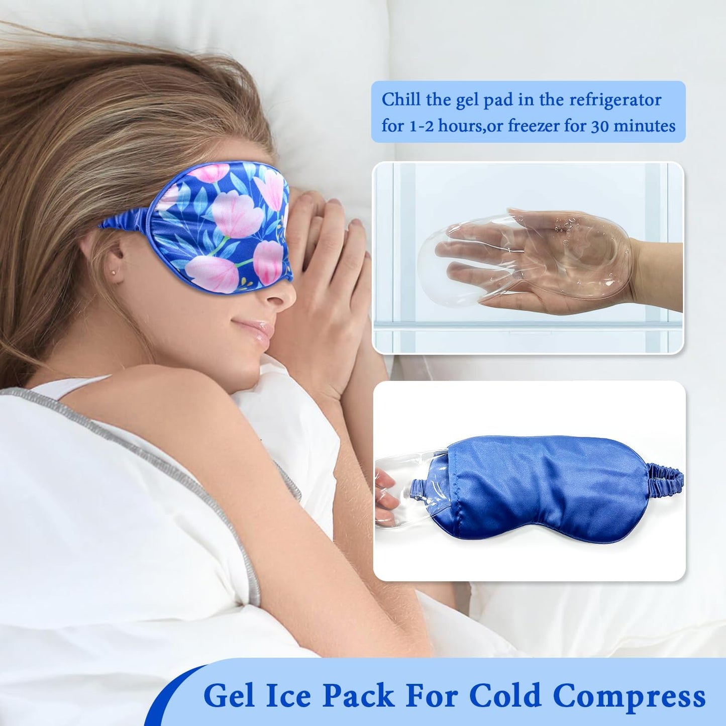 Cooling Eye Mask, Gel Eye Mask for Dark Circles, Migraines, Eye Surgery, Warm Compress for Eyes, Eye Mask for Dry Eyes, Blepharitis & Stye Eye Treatment, 3 in 1 Weighted Eye Mask for Sleeping(Blue)