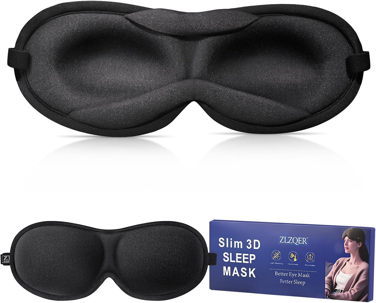 Slim 3D Sleep Mask for Side Sleepers, Blackout Sleeping Maskfor Men Women, Zero Eye Pressure, Ultra Soft Eye Masks for Sleeping, Perfect for Travel, Nap, Meditation, Airplane (Black)