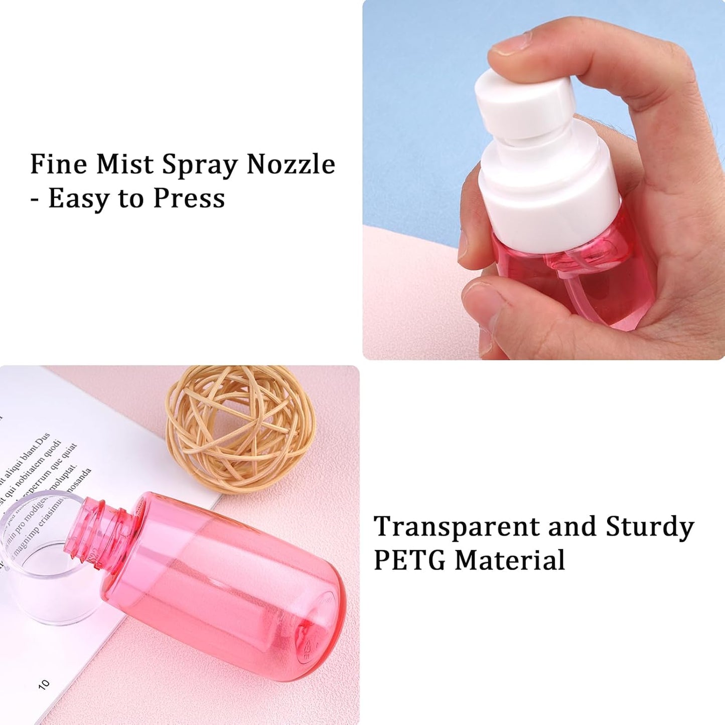 Cosywell Travel Size Spray Bottle TSA Approved 2oz 60ml 3 Pack Leak Proof Fine Mist Spray Bottles Empty Plastic Refillable Mist Sprayer for Perfume Essential Oils Toners Rose Water Cosmetics (3Pink)