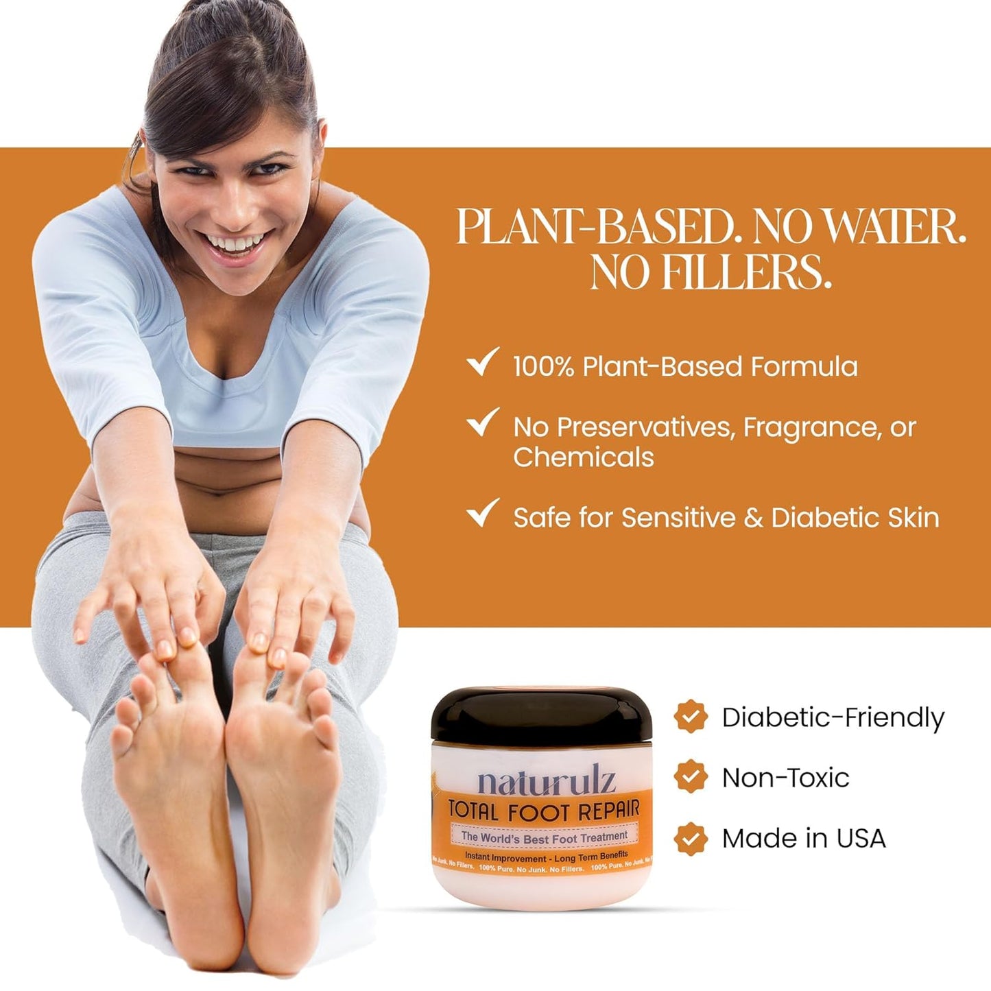 Naturulz Total Foot Repair 4oz – No Junk Foot Cream for Dry, Rough Skin & Cracked Heels, Lightweight & Compact Moisturizer for Feet, Knees, Elbows & Hands, Softens, Repairs & Smooths Cracked Skin