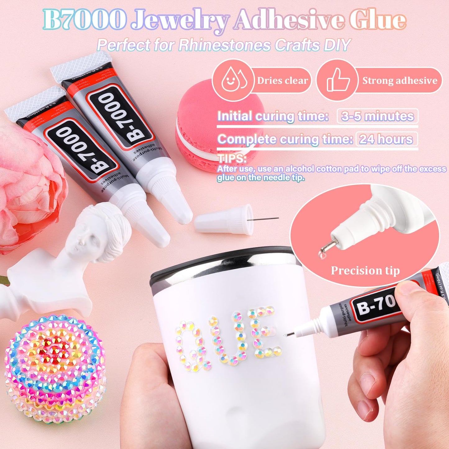 30000Pcs Resin Rhinestones for Bedazzling with 3Pcs B7000 Jewelry Glue, Transparent AB Flatback Gems Rhinestones for Crafting, Clothing Tumblers Mugs Shoes Fabric Decor Nail Art