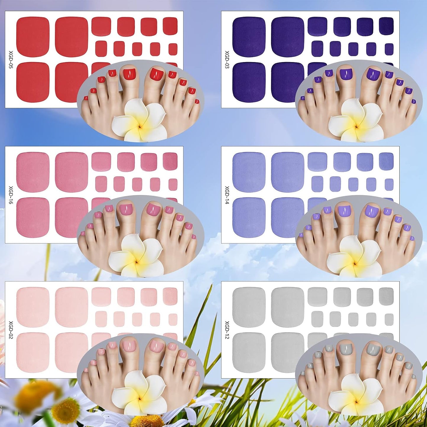 Maitys 352 Pieces 16 Sheets Toenail Polish Stickers Strips Adhesive Toe Nail Wraps Full Wraps Polish Strips DIY Manicure Decal with 2 Pieces Nail Files(Chic Color)