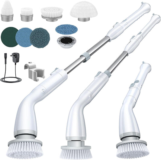 LABIGO Electric Spin Scrubber, Cordless Cleaning Brush Scrubber with 4 Replaceable Brush Heads and Adjustable Extension Handle, IPX7 Waterproof Power Cleaning Brush for Bathroom Tub Floor Tile Shower