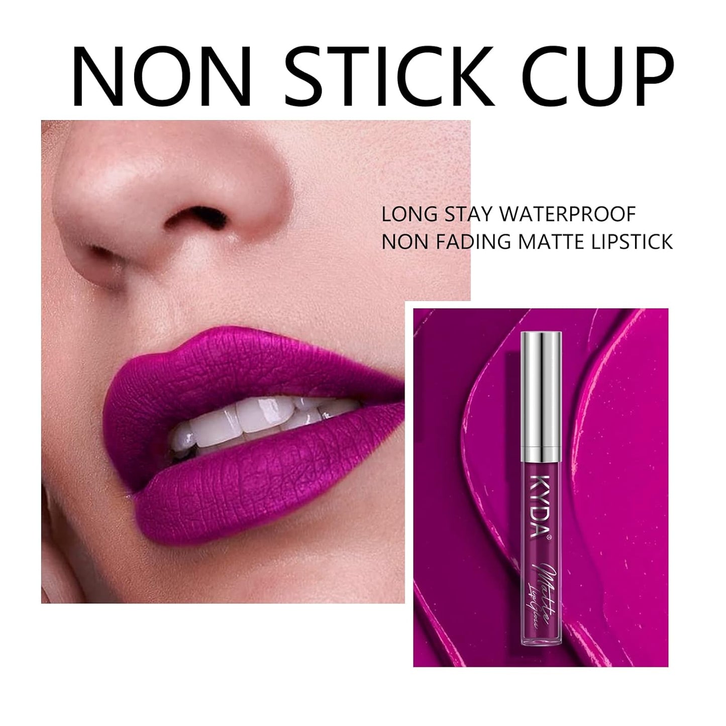 KYDA 10 Colors Lipstick Set, 5 Matte Velvet & 5 Shimmer Metallic Lips Color, Non-Stick Cup Long Wear Lip Glaze, High Pigmented Lipstick Cosmetic Gift Kit for Glossy and Full Matte Lip Gloss