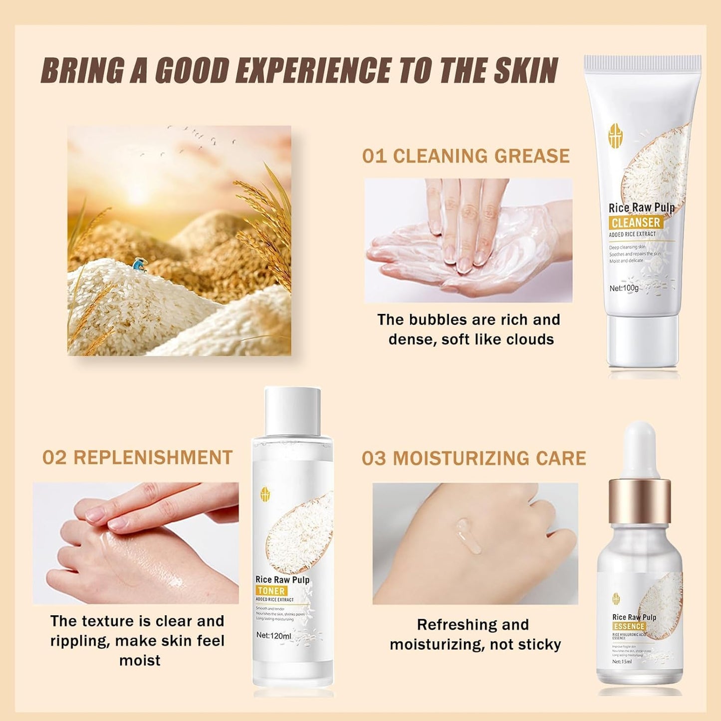 Skincare Gifts for Teenage Girls - Rice Raw Pulp Skin Care Sets & Kits - 6PCS Pamper Gifts for Women with Facial Cleanser-Toner-Eye Cream-Essence-Emulsion-Cream - Gift Set for Firming Hydrating Skin