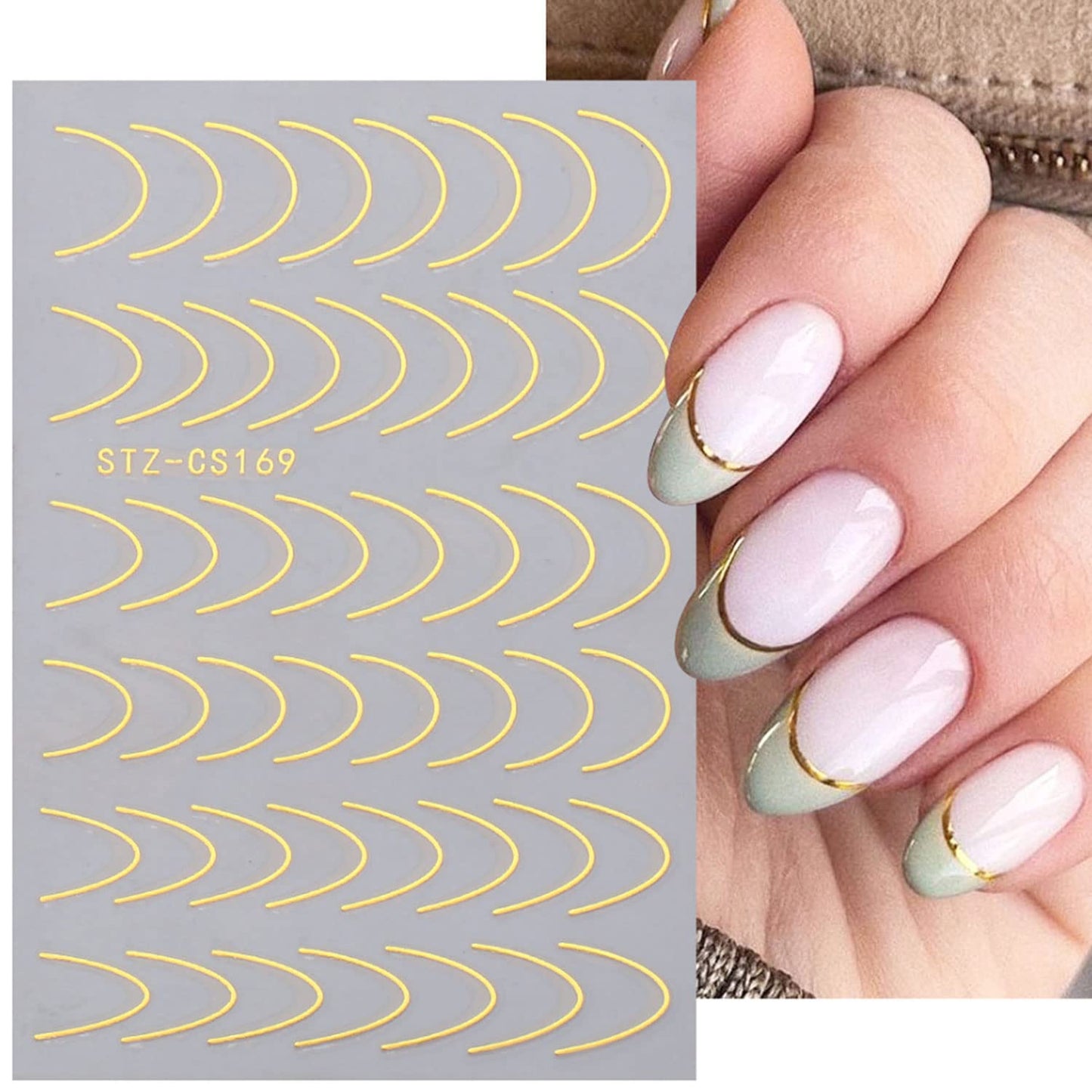 350+ Pcs French Tips Nail Stickers Decals, 8 Sheets Self-Adhesive Exquisite Noble Gold Silver Black Rose GoldFrench Manicure Nail Decals for Women Girls Beginners (U-Shaped)
