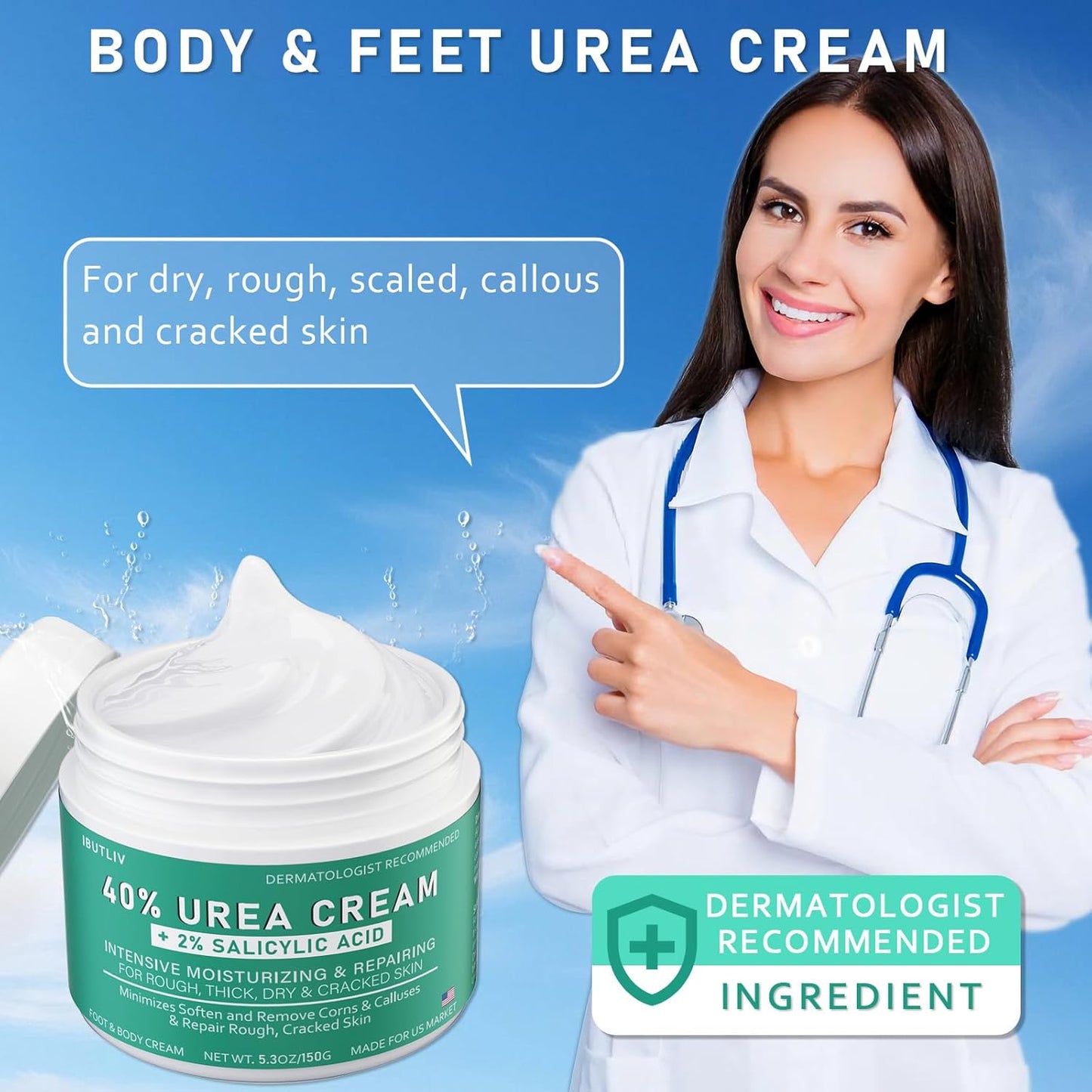 Urea Cream 40 Percent For Feet Maximum Strength - plus Salicylic Acid 2% Foot Cream For Dry Cracked Heels Feet Knees - Dead Skin Cuticle Callus Remover Toenail Softener - Pack of 2