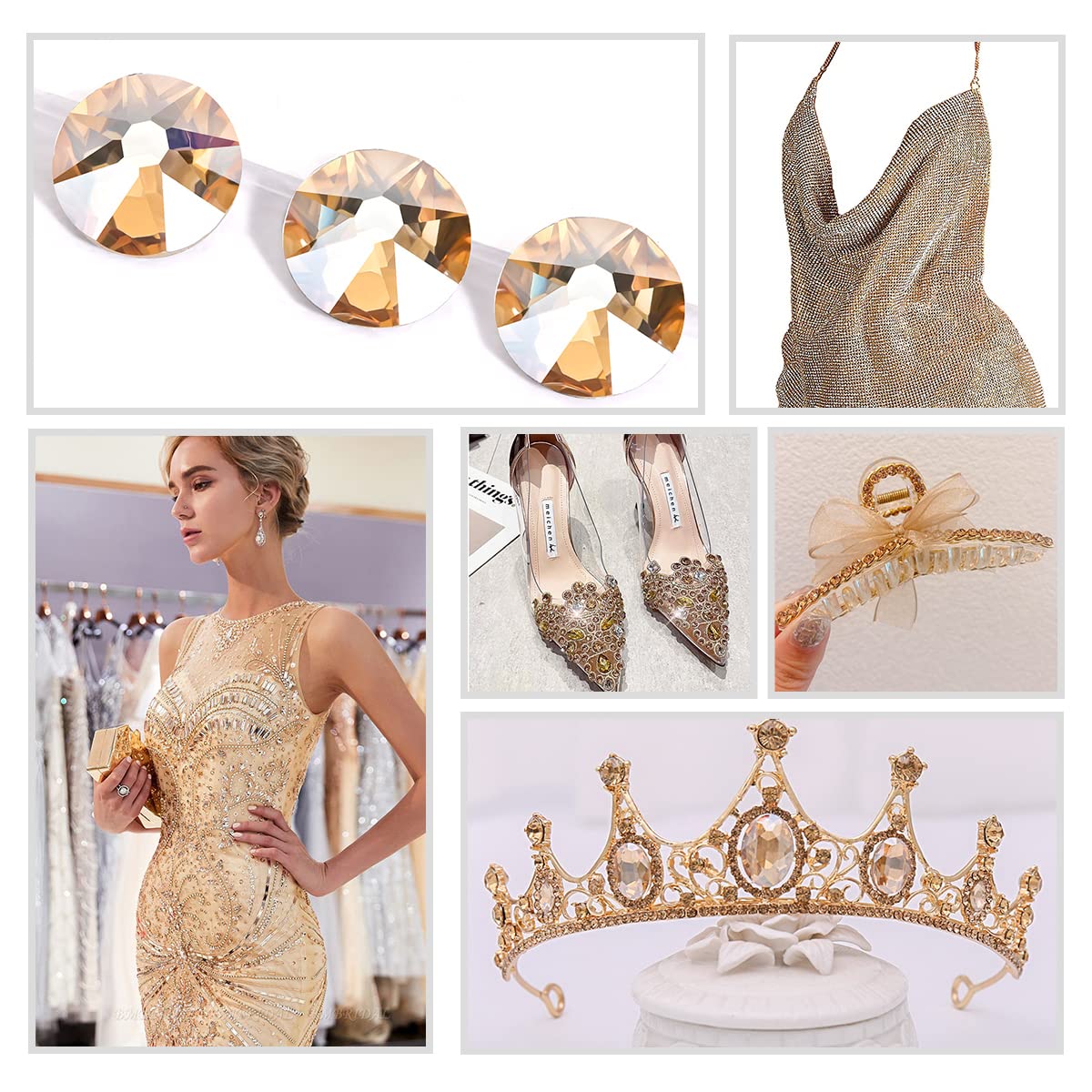 Novani Golden Shadow Rhinestones 288pcs Flat Back Round Rhinestone Style 2088 Sparkly Crystal Gemstones for Nail Art and Crafting SS30,6.4-6.6mm