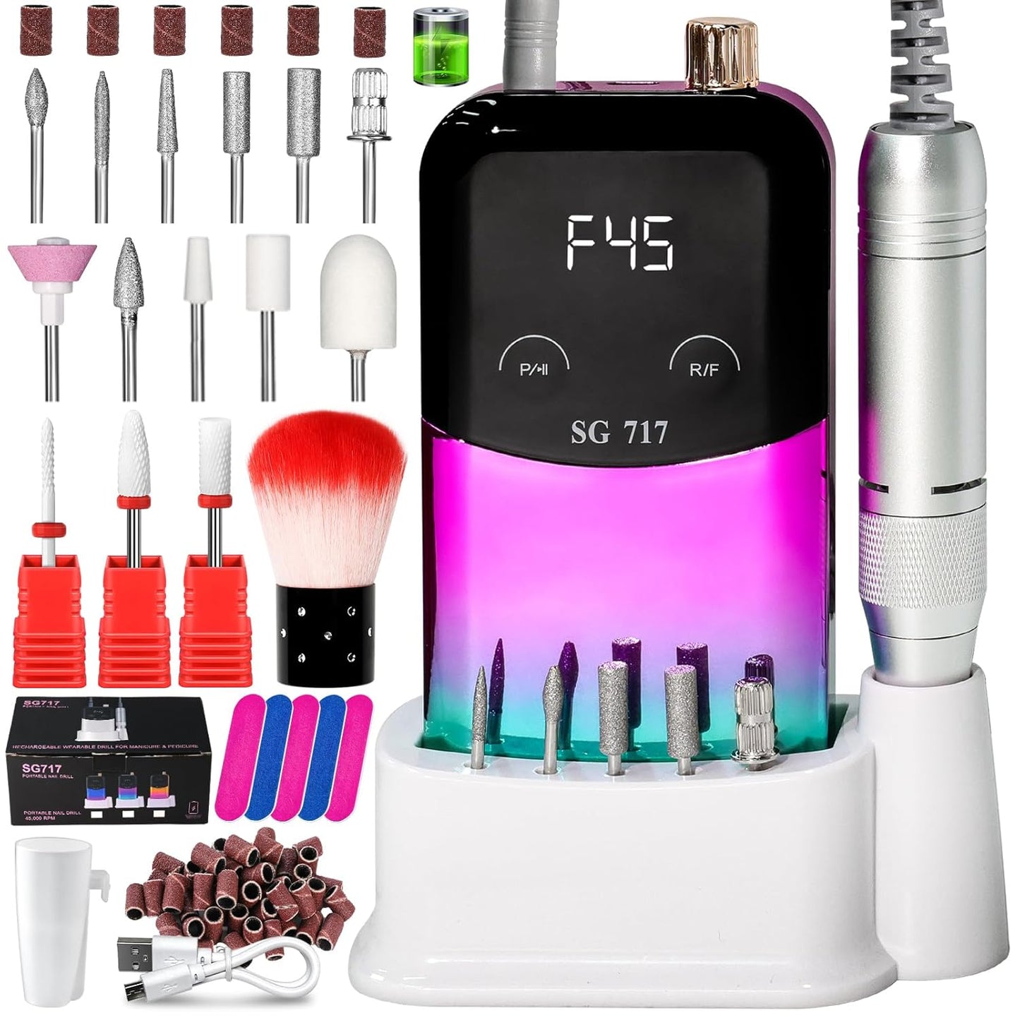 Professional Electric Nail Drill Machine,45000RPM Portable Rechargeable Efile Nail Drill Cordless,Electric Nail File Kit for Women (Gradient Green)