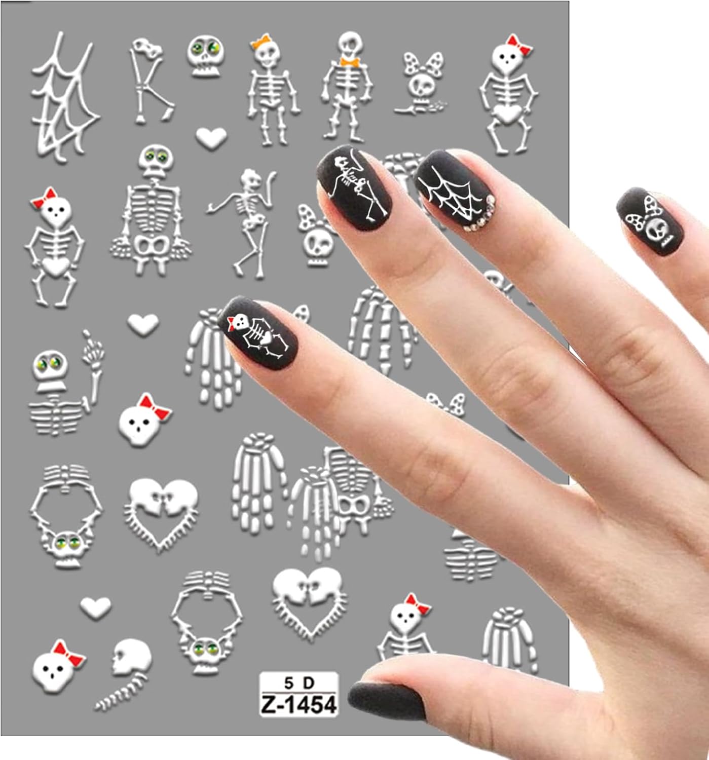 Halloween Nail Art Stickers Skull Ghost 5D Exquisite Embossed Self-Adhesive Nail Decals Scary White Skull Red White Spider Web Designs Nail Decals for Women Girls DIY Nail Decoration 3Sheets