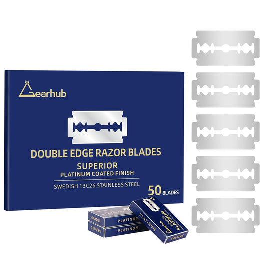 Gearhub Premium 50 Count Double Edge Safety Razor Blades Refills Swedish 13C26 Stainless Steel Platinum Coated, Mild to Medium Sharpness for Smooth Shaves