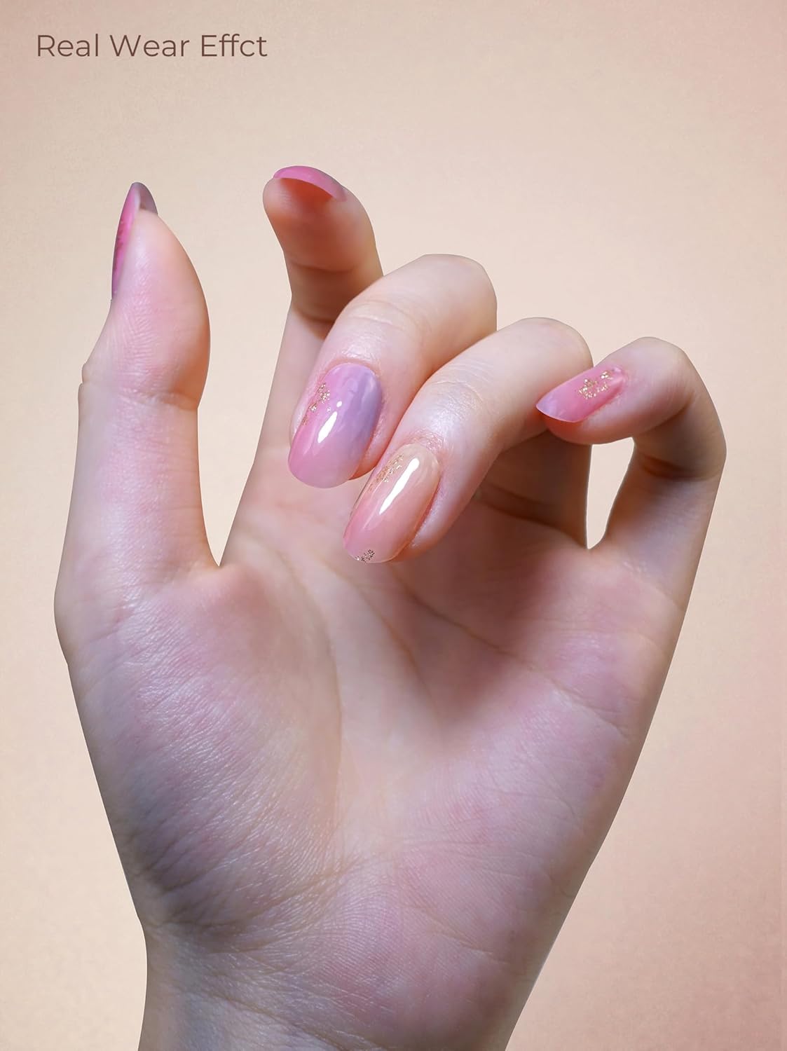 Pre Cured Gel Nail Strips - 44PCS Salon Quality Gel Nail Stickers - Long Lasting Polish Wraps for Women no UV Light Needed Easy Apply& Remove (Metallic Pink Maze）