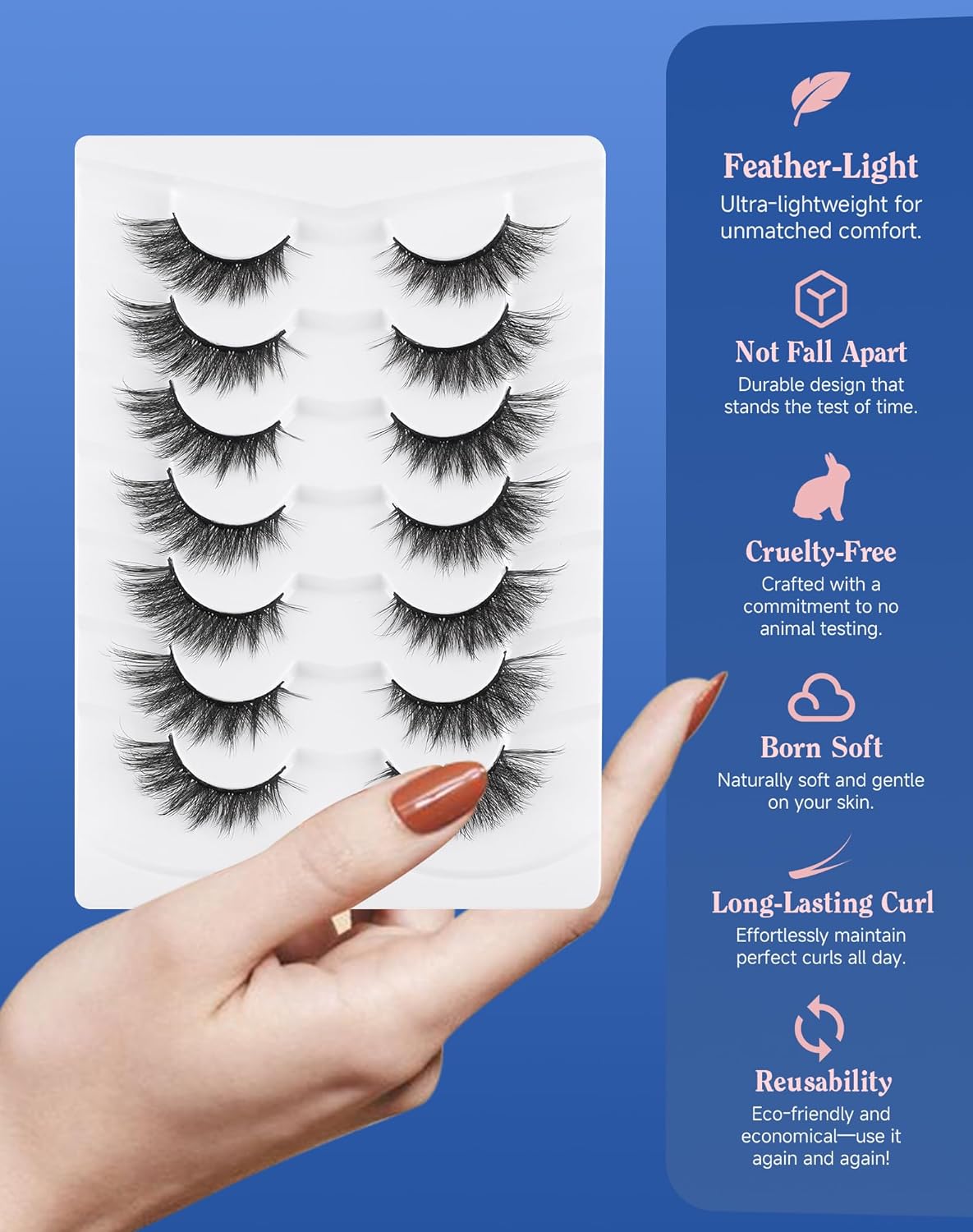 Lashes Cateye Wispy False Eyelashes Volume Flared Mink Eyelash Strip Lashes Soft Cat Eye Lash Natural Pack 7 Pairs Everyday 17MM D74