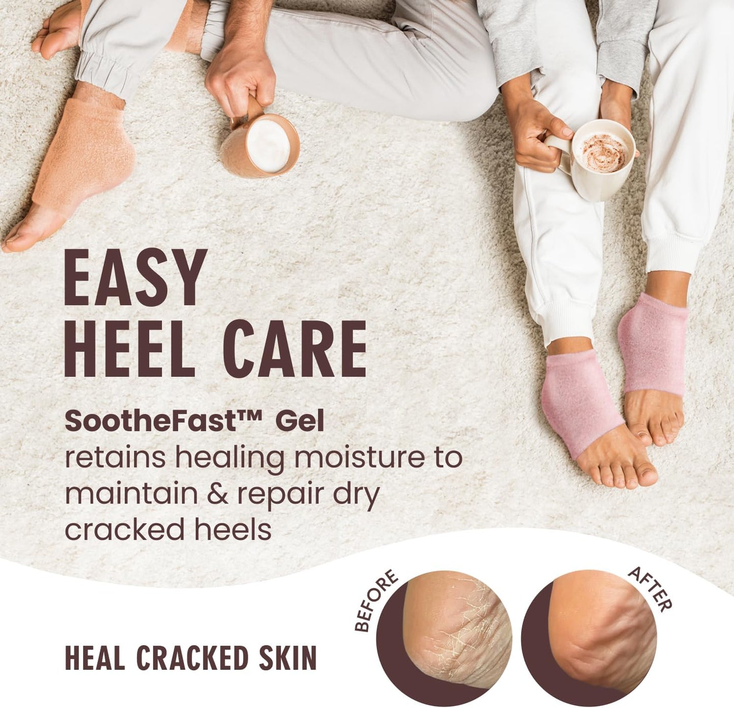Dr. Frederick's Original Moisturizing Fuzzy Heel Socks - 2 Pairs - Cozy Gel-Lined Sleep Socks for Women & Men - Soothes Dry, Cracked Feet - Heel Repair - Peach Fuzz