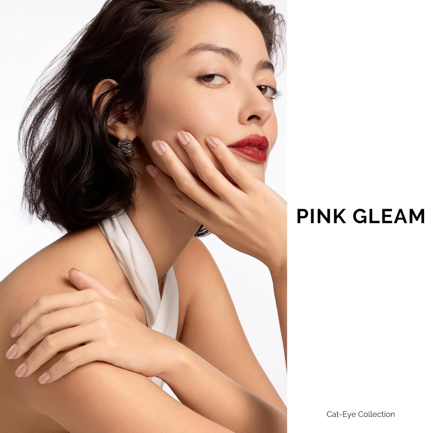 NAILOG Semi Cured Gel Nail Strips - 34 pcs | Buy 2 Get 1 UV Lamp | Long Lasting Nail Polish Sticker Wraps with Glossy Gel Finish, Pink Gleam