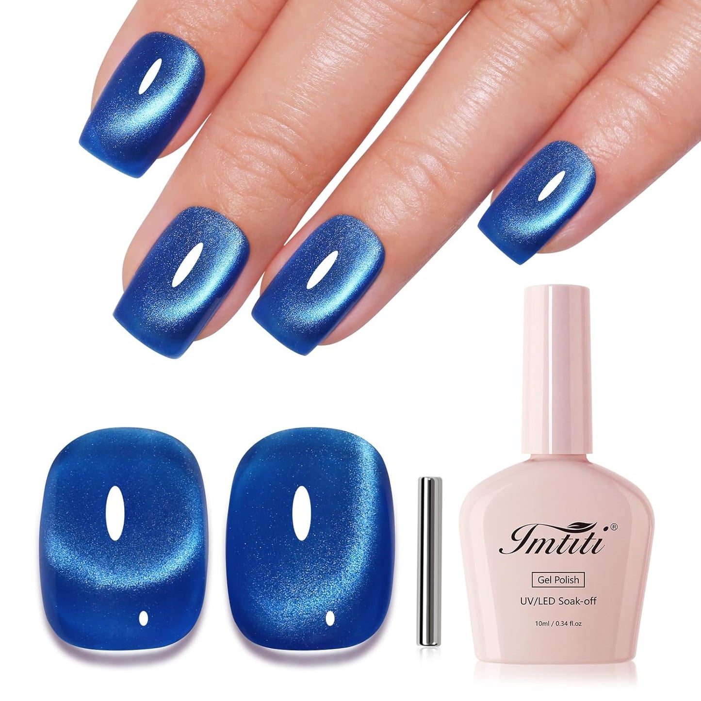 Imtiti Cat Eye Gel Nail Polish, Dark Blue Holographic Magnetic Crystal Nail Gel Polish With Magnet Glittery Galaxy Spring Summer Kit Soak Off UV Led 10ML