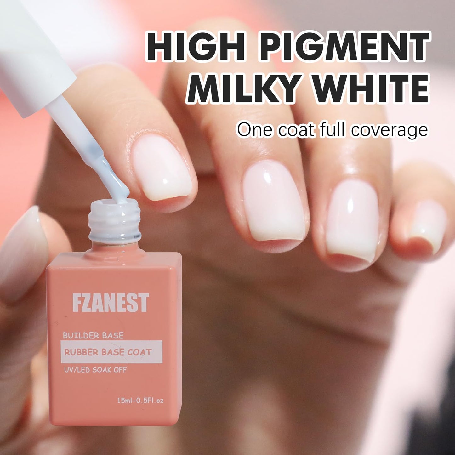 FZANEST Builder Gel for Nails, Milky White Gel Polish Rubber Base For Nails Strengthener Extension Apex Building Repair UV LED Color Base Nail Polish in Bottle