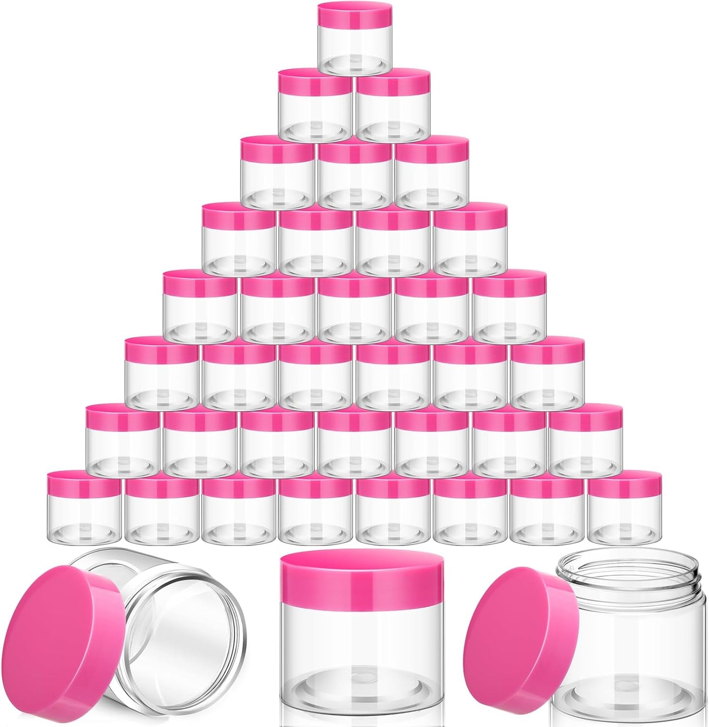 SATINIOR 36 Pieces 2 oz Plastic Jars with Lids Wide Mouth Airtight Reusable Container Acrylic Cosmetic Small Jars for Lotions Ointments Travel Toiletries Creams Make up Storage(Pink)