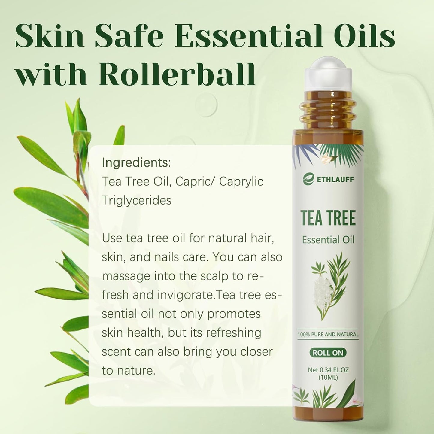 Tea Tree Oil Roll On - 100% Pure Tea Tree Essential Oil for Skin - Premium Quality Aromatherapy Oil