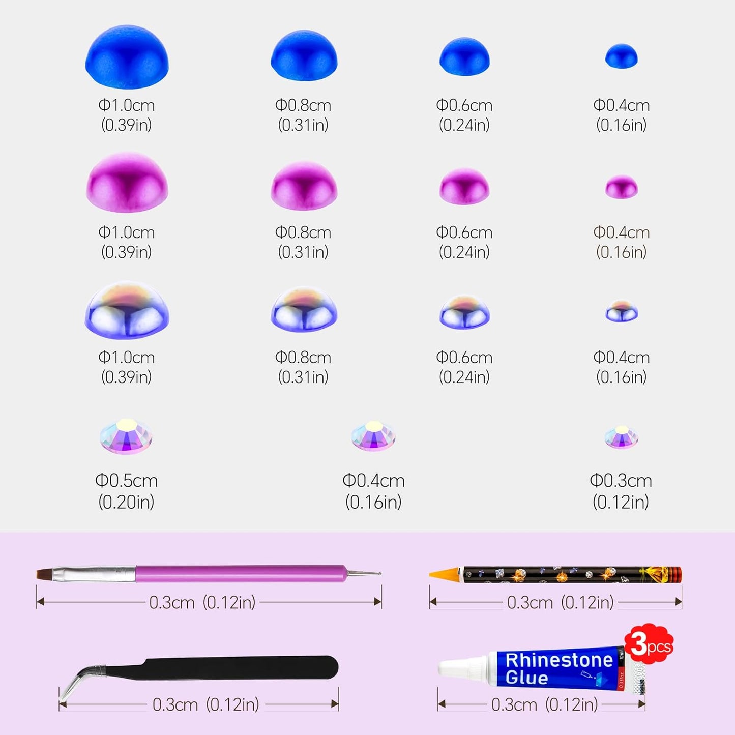 60g Dark Blue Flat Back Pearls Rhinestones for Crafts Mixed Size 3mm-10mm AB Color Round Half Pearls Flatback Pearl Beads and Resin Rhinestones Set for Face Art with Glue