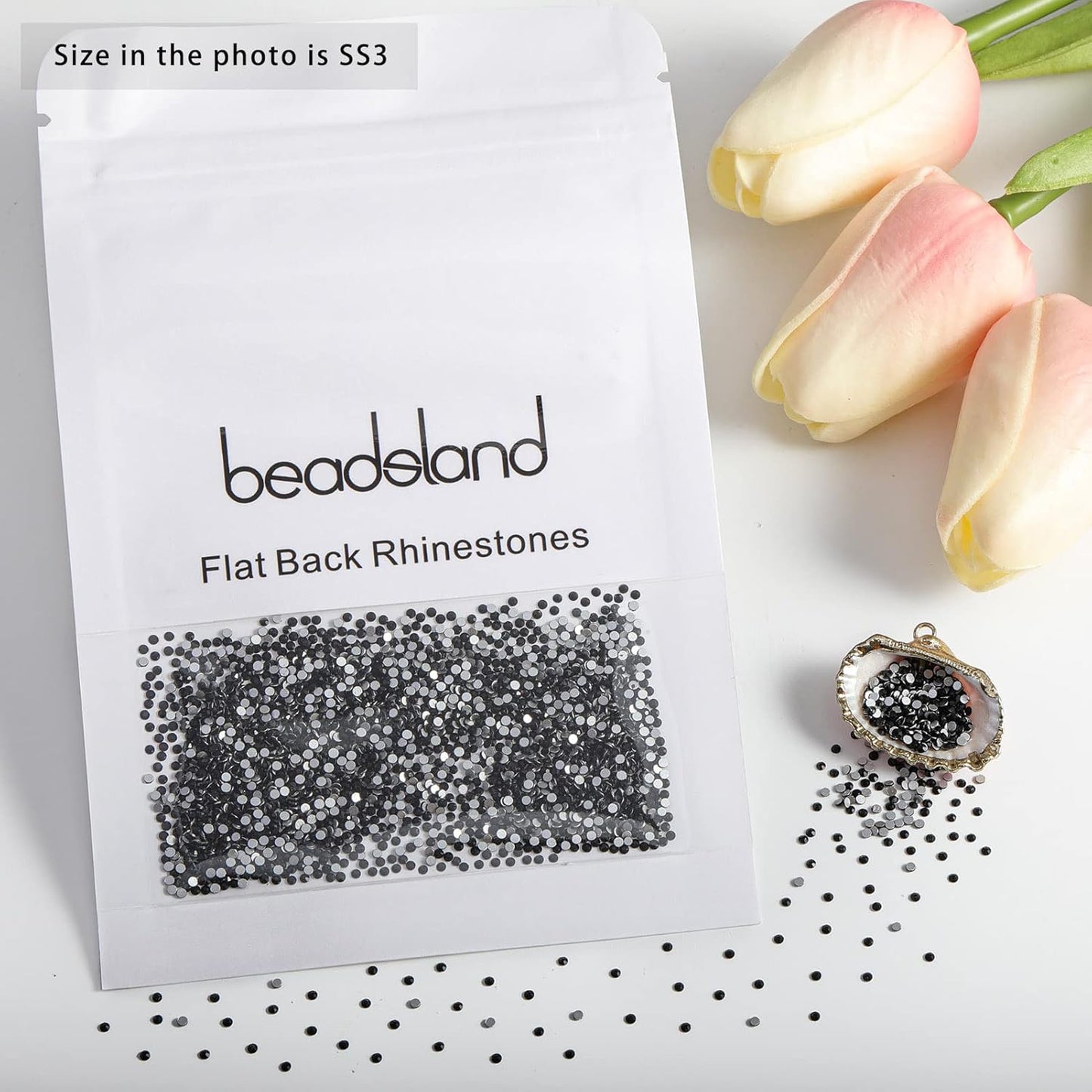 Beadsland Flat Back Crystal Rhinestones Round Gems, Black (1.3-1.4mm) SS3/1440pcs