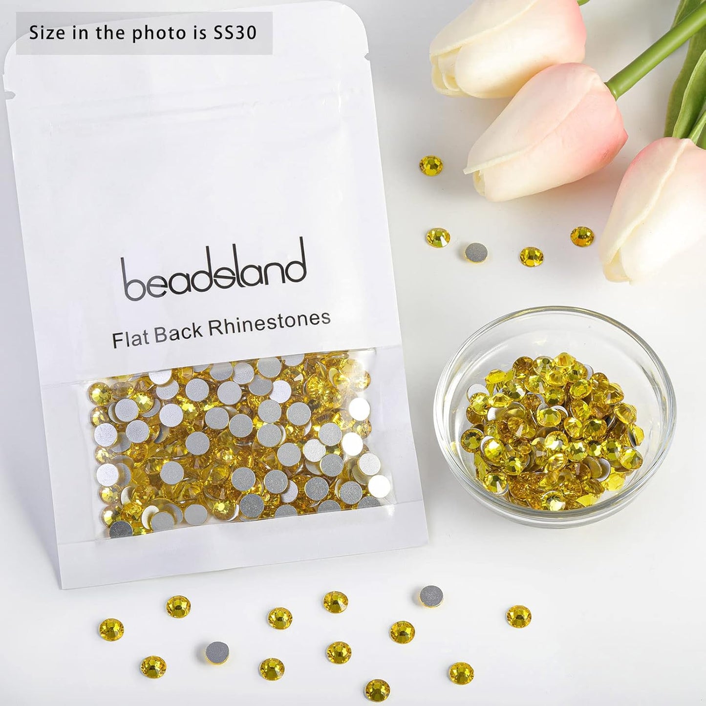 beadsland Flat Back Crystal Rhinestones Round Gems, Lemon Yellow (6.4-6.6mm) SS30/288pcs