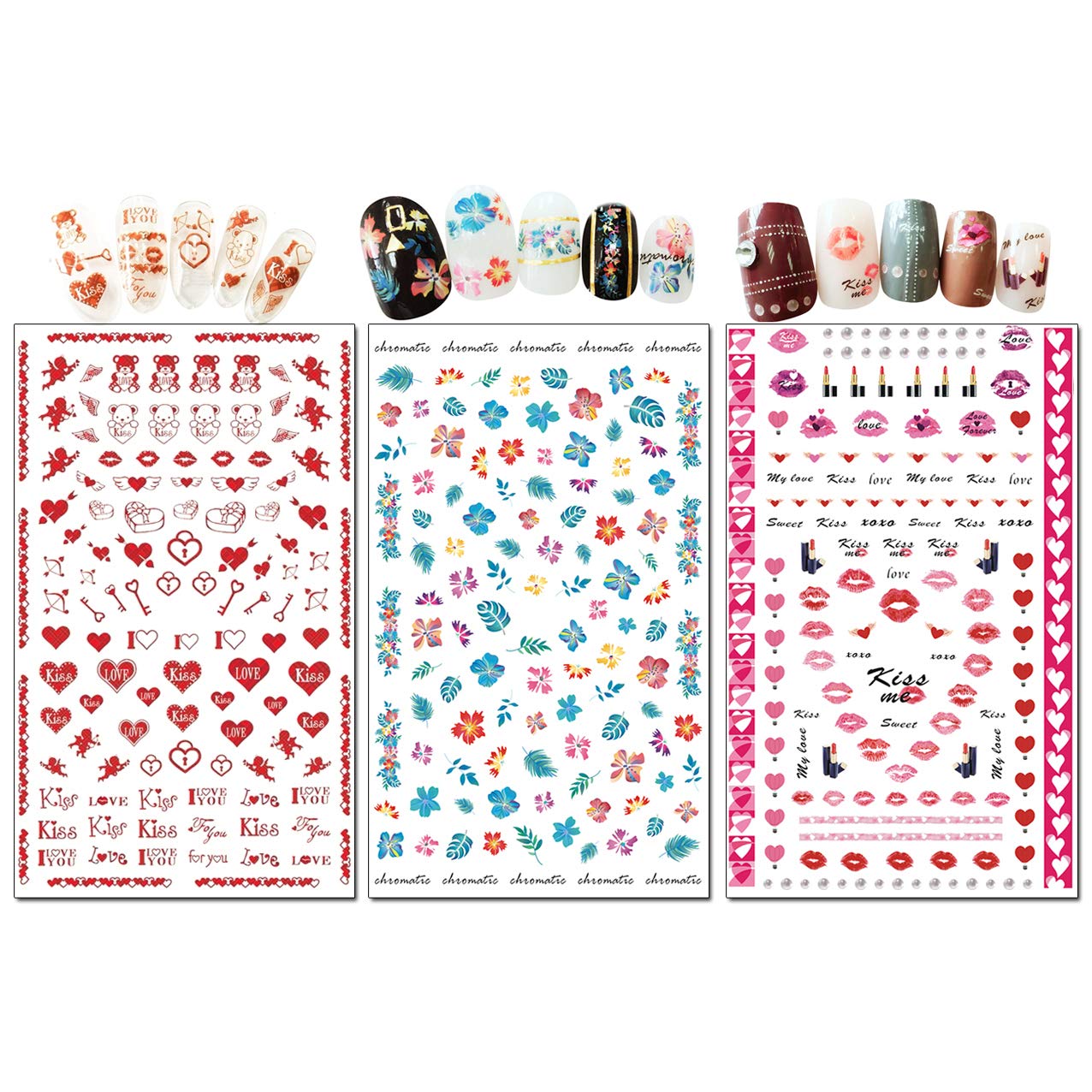 TailaiMei Nail Decals Stickers, 1600+ Pcs Self-Adhesive Tips DIY Nail Art Design Stencil (12 Large Sheets)