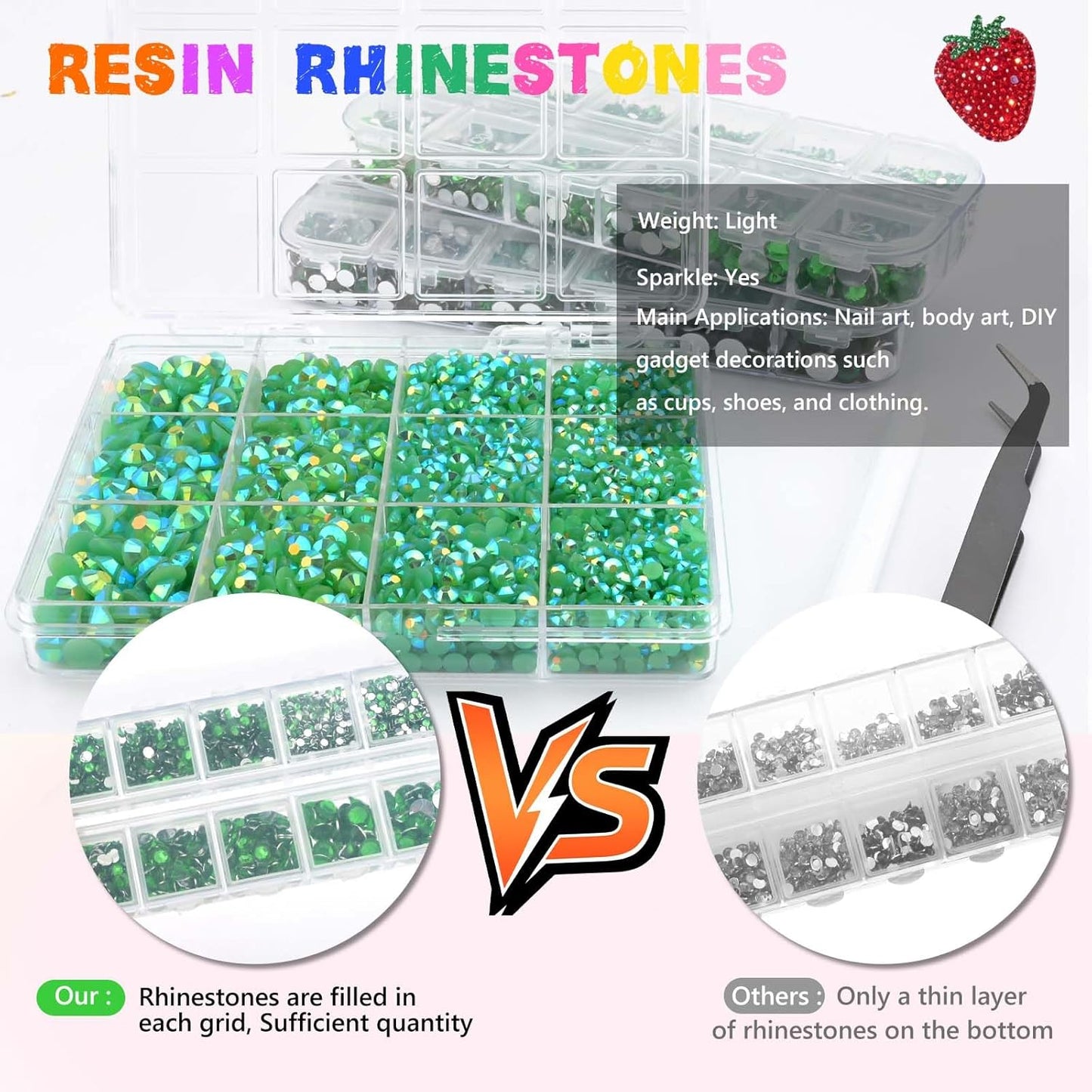 Morcheiong 17000Pcs Resin Rhinestones Green Flatback Crystals Diamond Includes Tweezers and Pickup Pen Suitable for Crafting DIY Nail Art Makeup Wedding Dress Clothing Mug