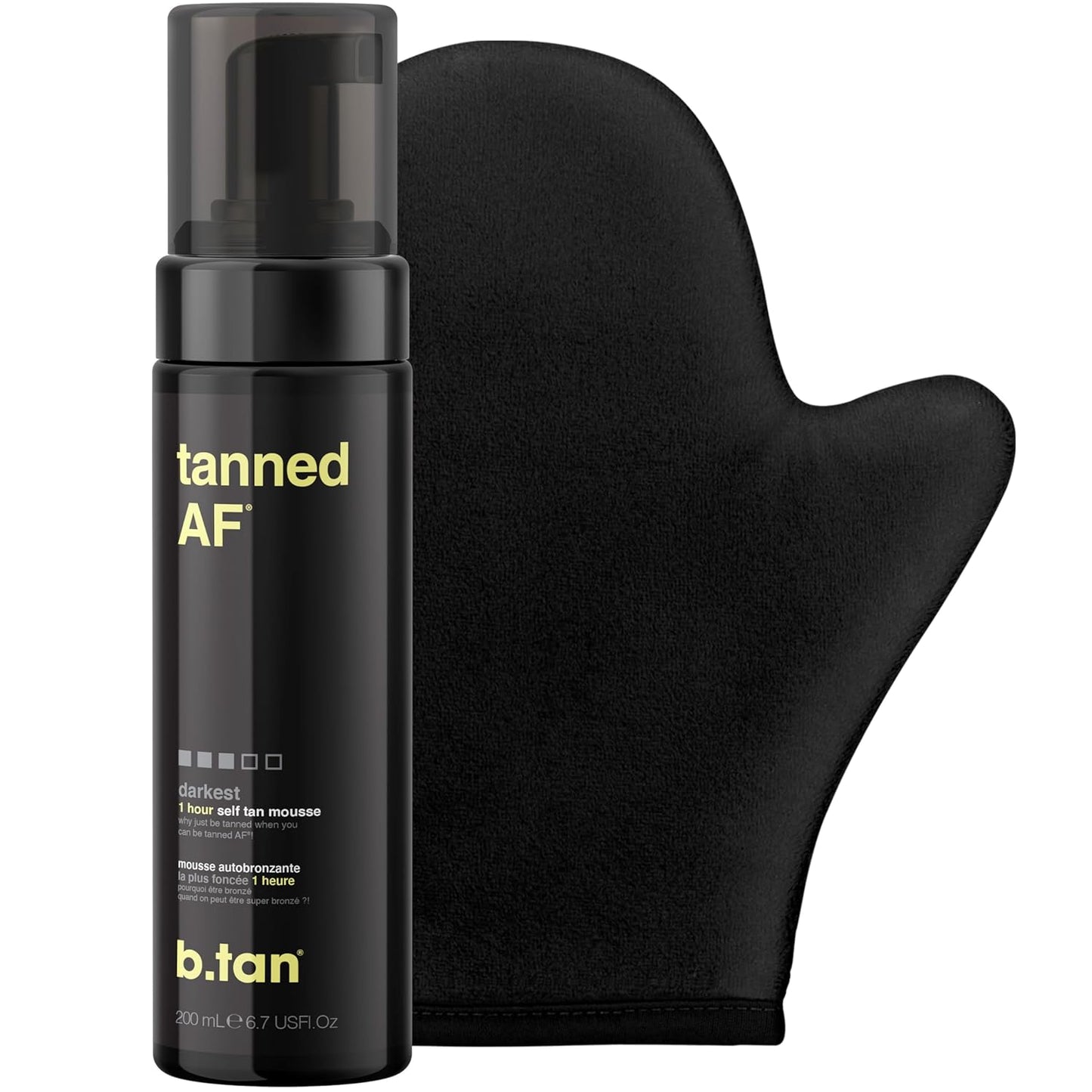 b.tan Dark Self Tanner Kit | Get Tanned Bundle - Self Tanner Mousse w/Tanning Mitt Applicator, 1 Hour Sunless Tanner, Fast Glow, No Fake Tan Smell, Vegan, Cruelty Free, 6.7 Fl Oz