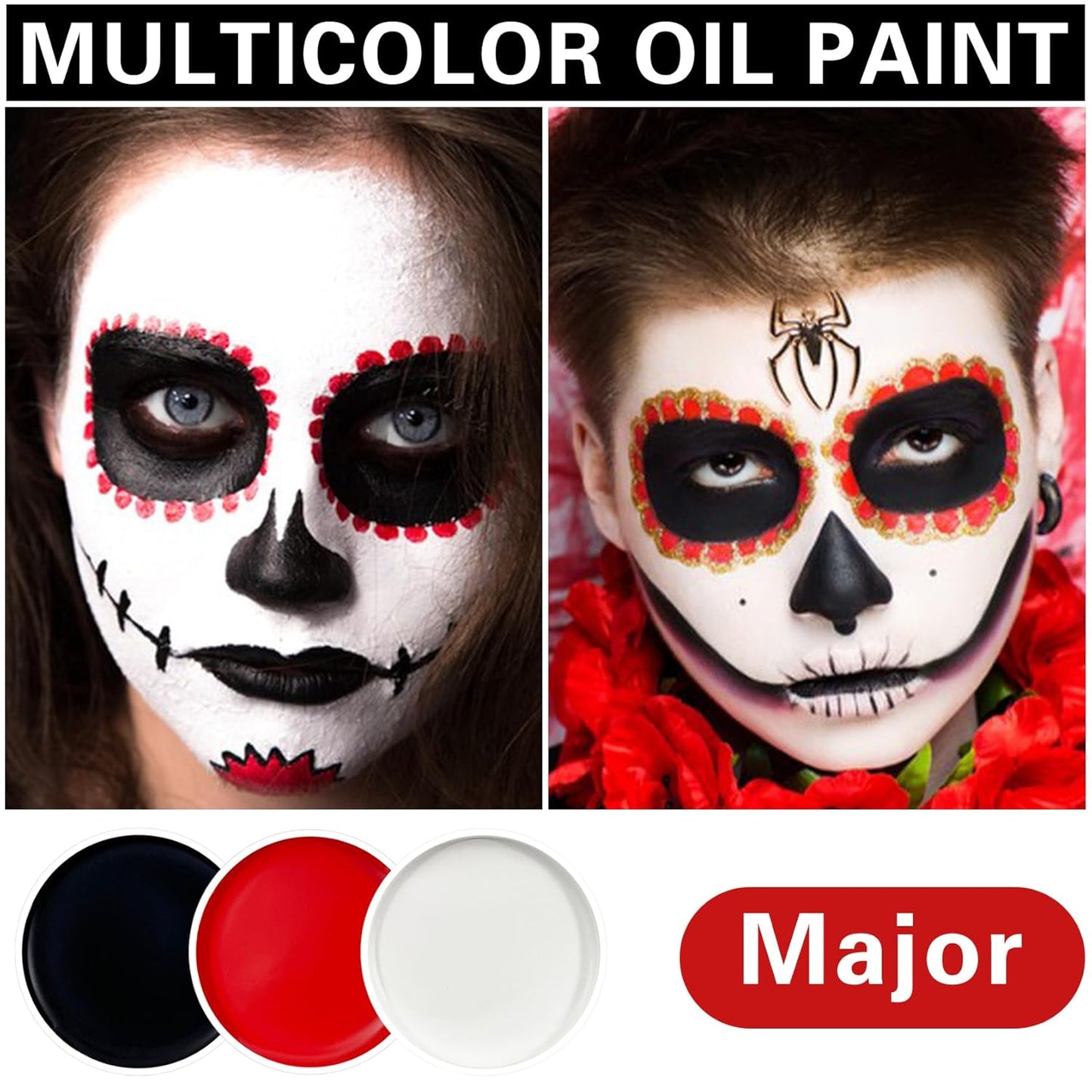 3 PCS Black White Red Face Body Paint Halloween Special Effects Makeup Kit Oil Based Cream Face Paint Kit for Cosplay Party Clown Zombie Stage Sfx Makeup