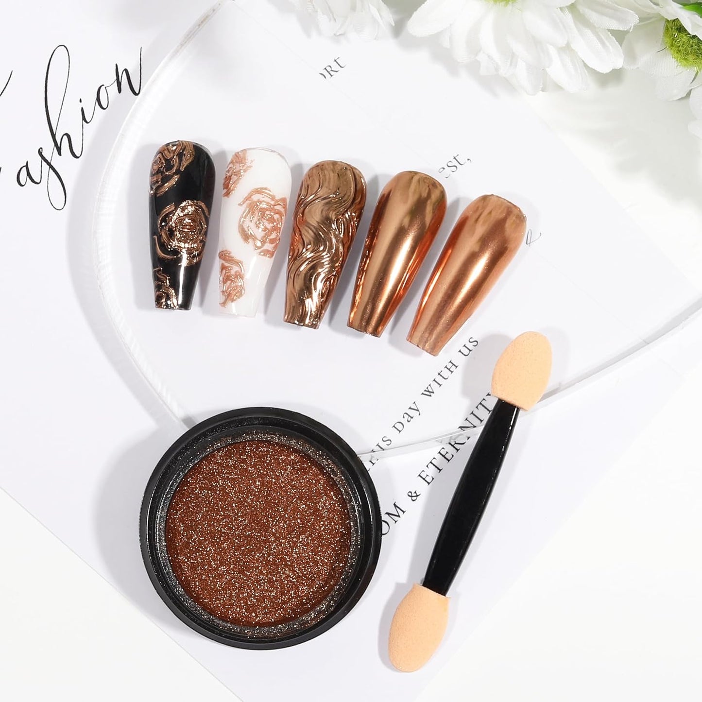 Artdone Chrome Nail Powder, Copper Iridescent Aurora Powder Metallic Mirror Effect Pigment Pearlescent Mermaid Pigment Pearl Glitter Dust Kit, Nail Art Decoration, Resin Craft