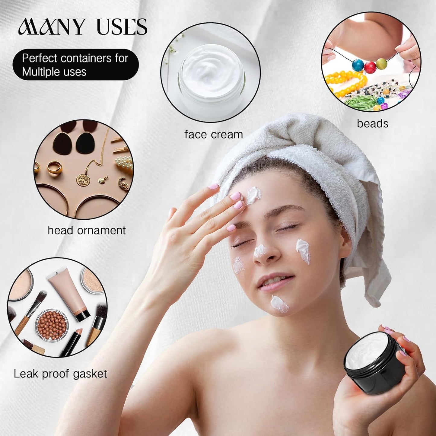 SATINIOR 24 Pieces Empty Clear Plastic Jars with Lids Round Storage Containers Wide Mouth for Beauty Product Cosmetic Cream Lotion Liquid Butter Craft and Food(Black,2 oz)