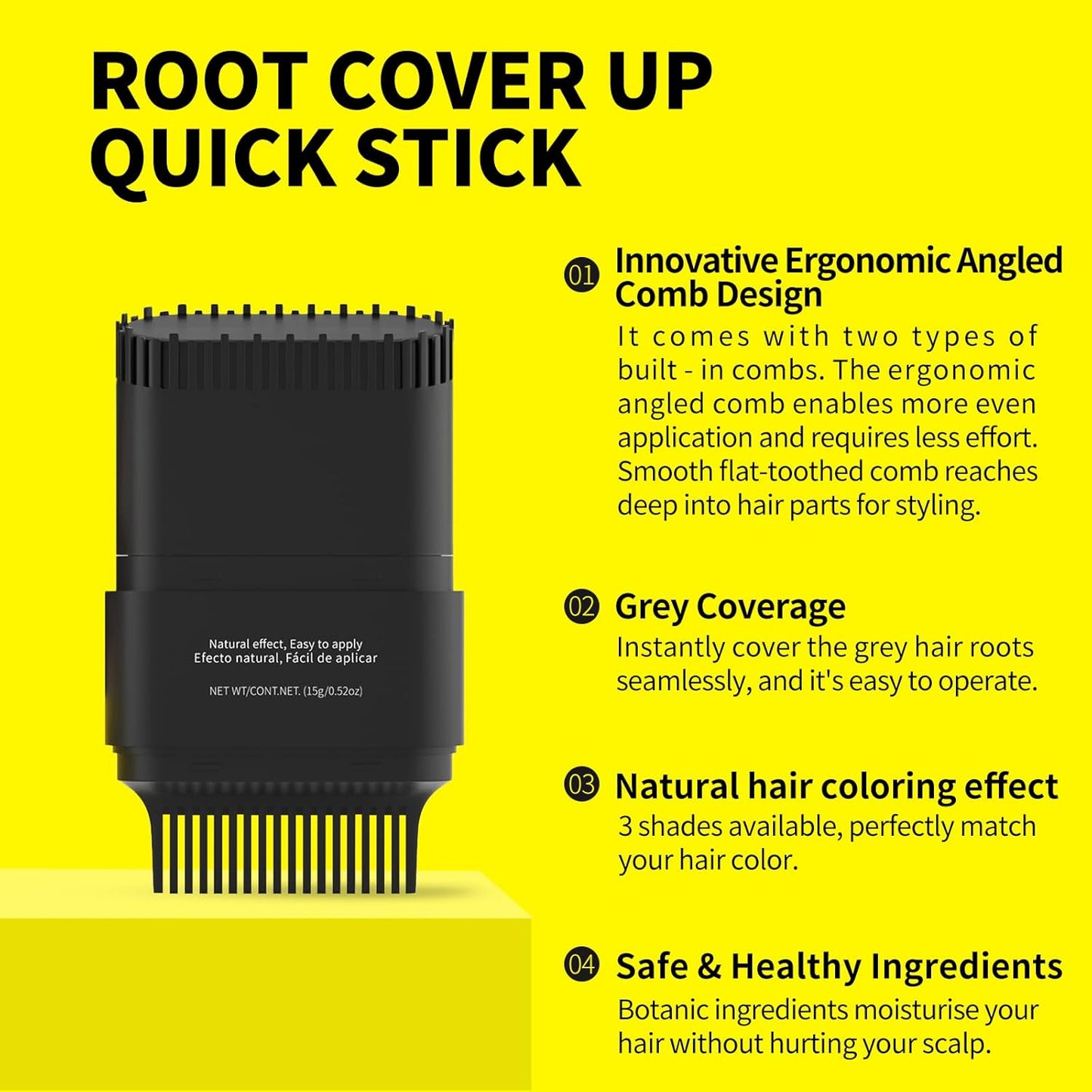 SEVICH Touch Up Comb 2 in 1 Korean, Instant Hair Root Touch-Up Stick | Dual-Sided Design For Natural Gray Coverage, Long-Lasting Moisturizing Formula With Plant Extracts,15g Medium brown