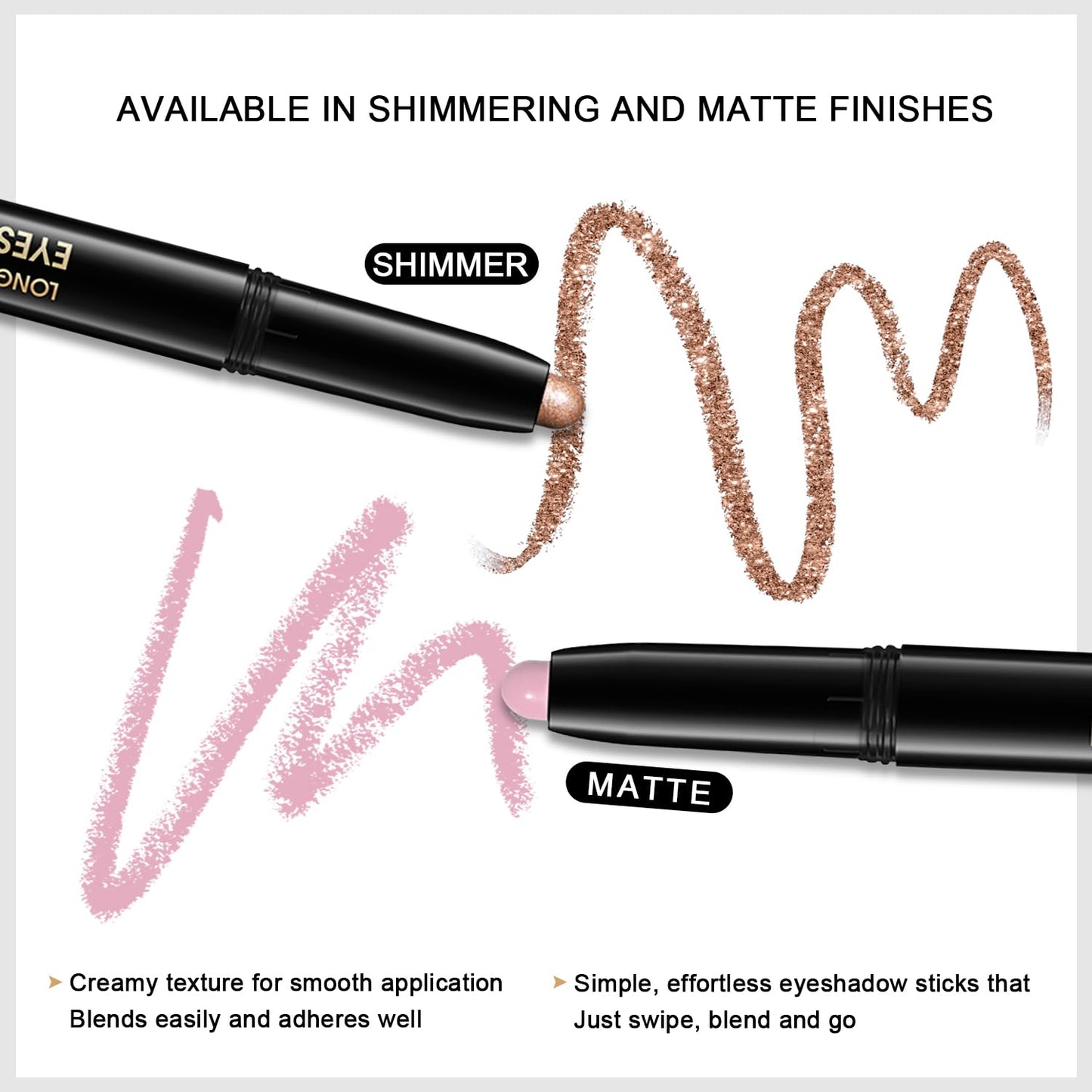 3PCS Eyeshadow Stick, Shimmer and Matte Cream Eye Shadow Brightener Sticks Eyeliner Pencil Crayon, Waterproof Long Lasting Eye Highlighter Stick Makeup (01+06+08)