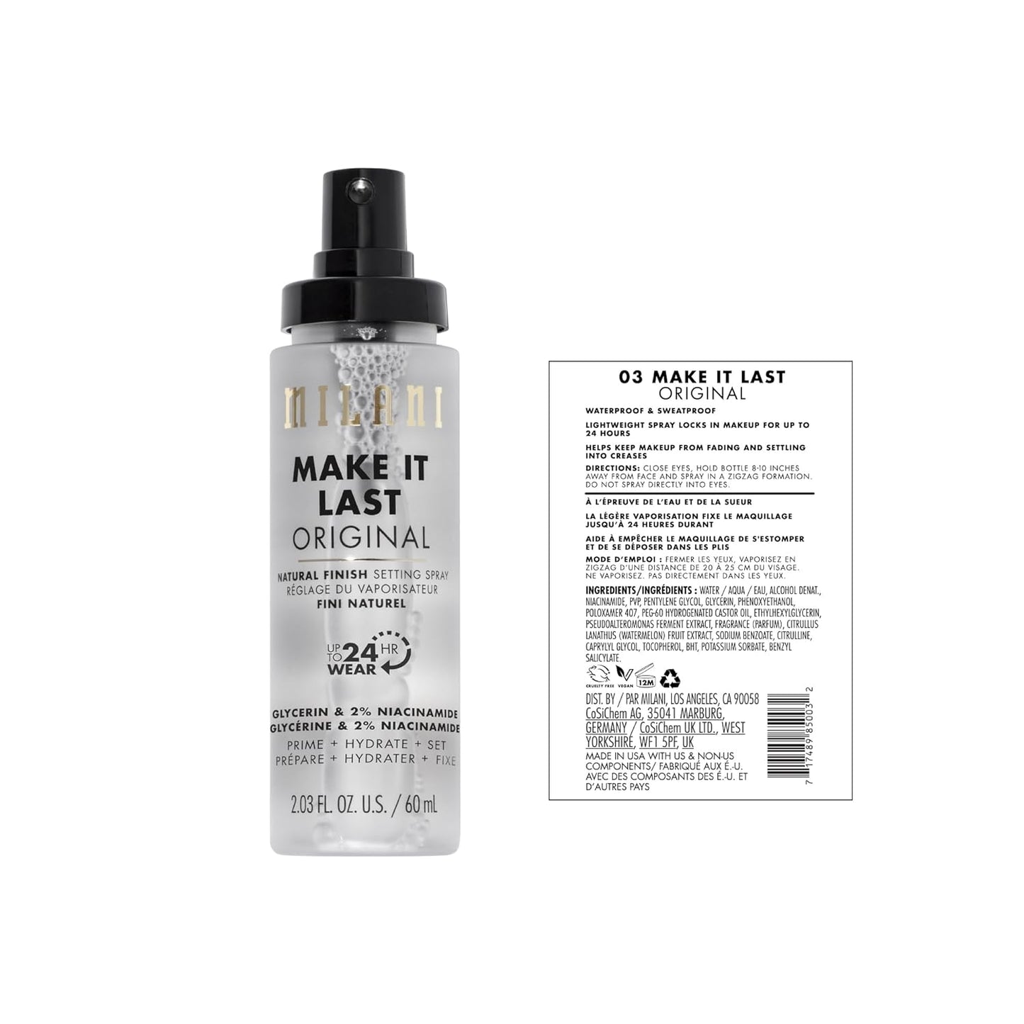 Milani Setting Spray + Primer, Make It Last Original - Natural Finish with Niacinamide for Hydration & Make It Last Matte- Oil Absorbing Charcoal Formula to Control Shine - 2 Pack